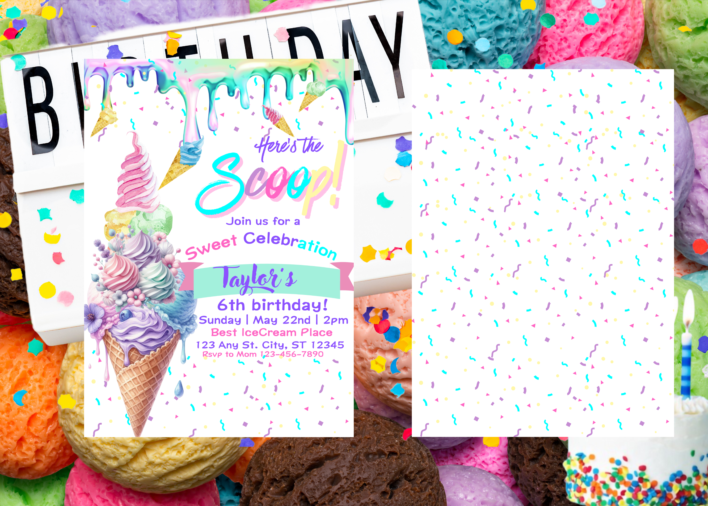 Pastel Ice Cream Birthday Invitation, Editable Ice Cream Party Invite, Ice Cream Birthday Girl, Fun Sprinkle Theme, Canva Template, Digital Download, Sweet Summer Party