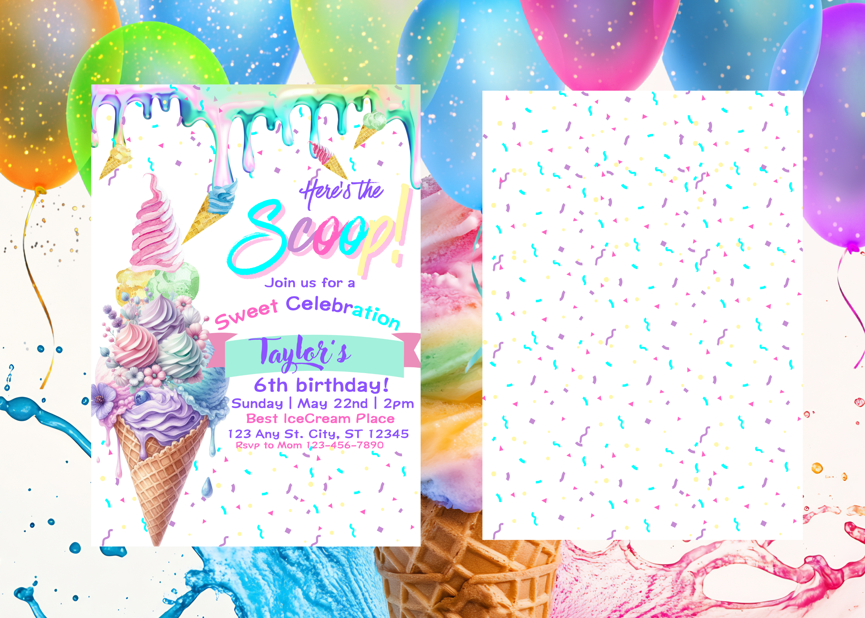Pastel Ice Cream Birthday Invitation, Editable Ice Cream Party Invite, Ice Cream Birthday Girl, Fun Sprinkle Theme, Canva Template, Digital Download, Sweet Summer Party