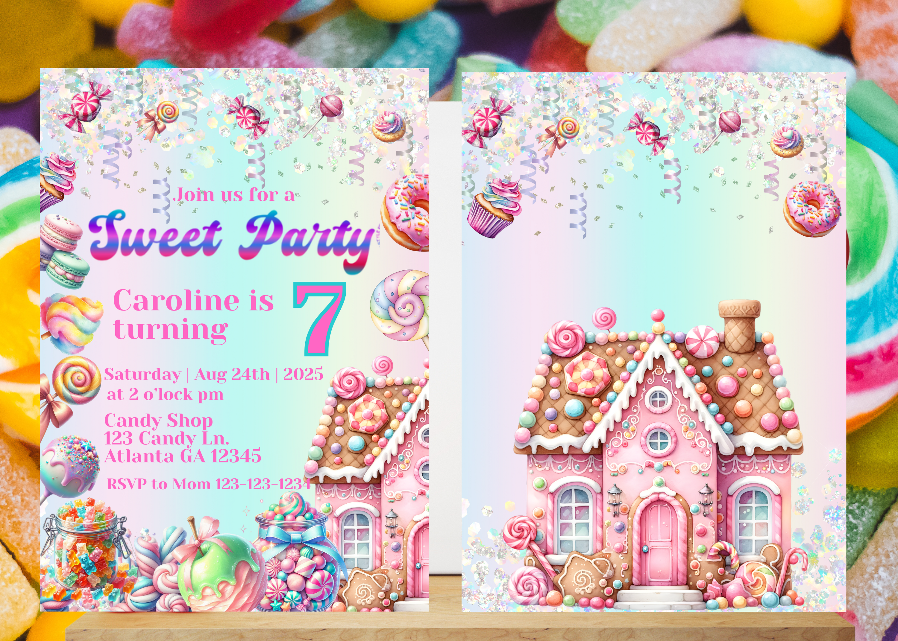 Candy Land Birthday Invitation, Sweet Party Editable Invite, Candy Theme Birthday Girl, Pink Candy House Decor, Canva Template