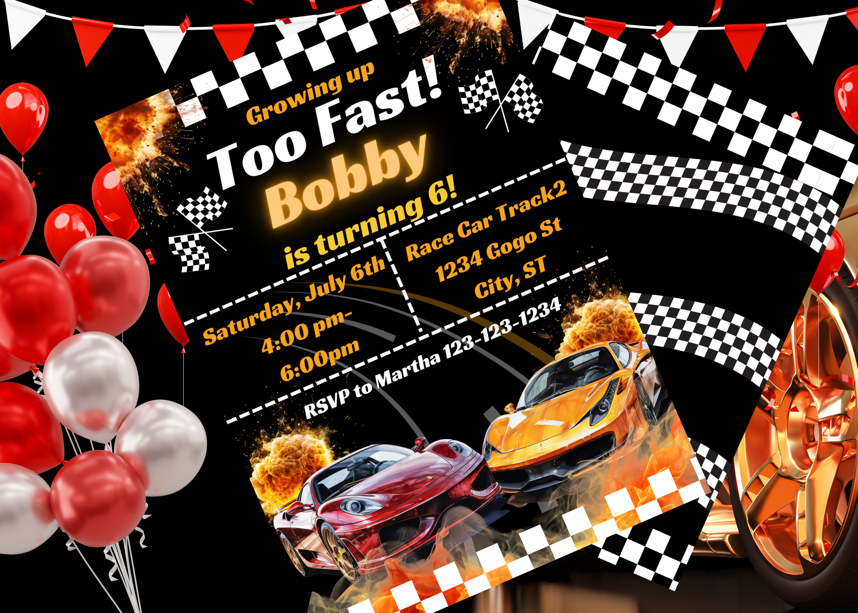 Race Car Birthday Invitation Template | Editable Canva Digital Download | 2 Page Invite for Boys Birthday Party
