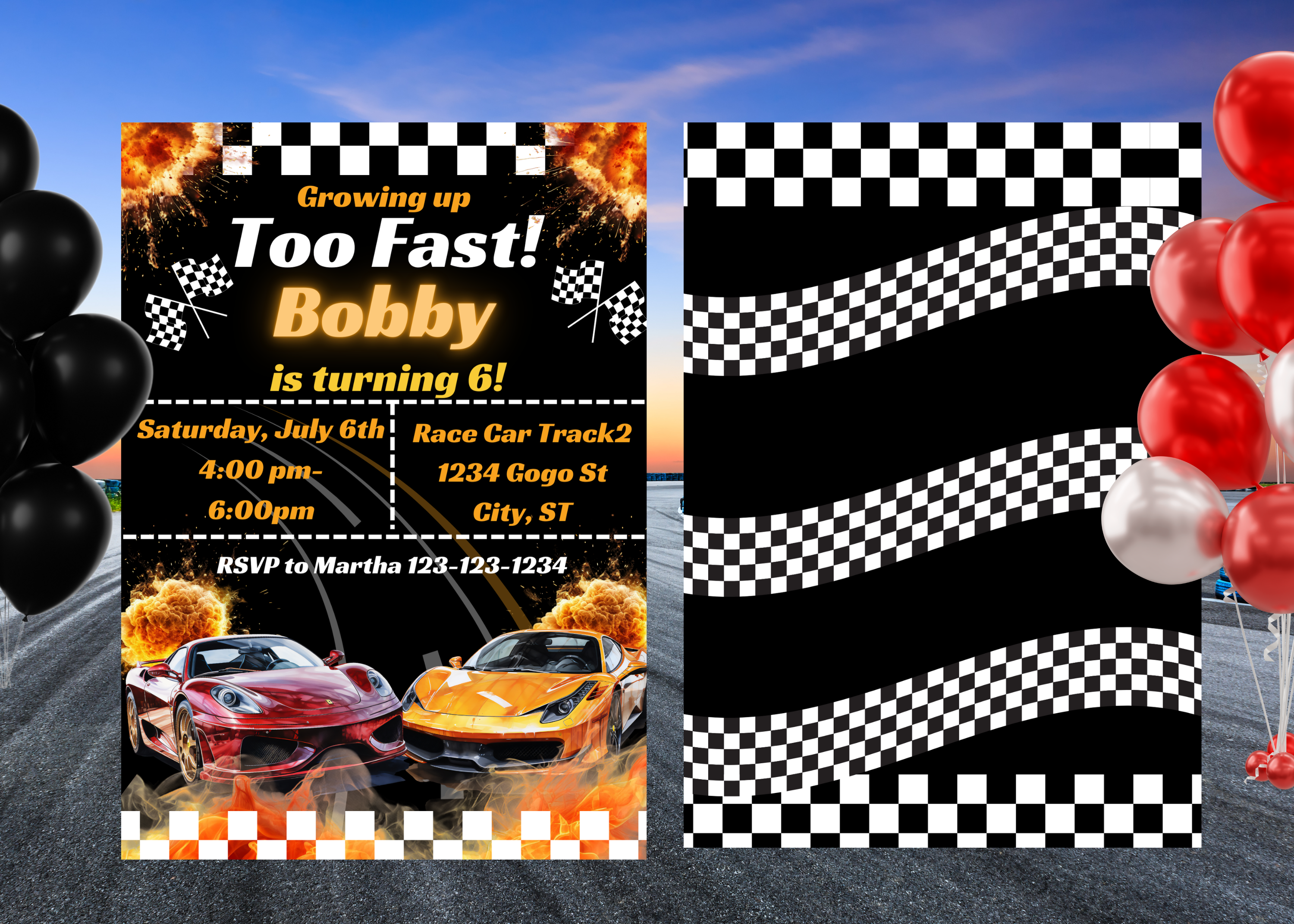 Race Car Birthday Invitation Template | Editable Canva Digital Download | 2 Page Invite for Boys Birthday Party