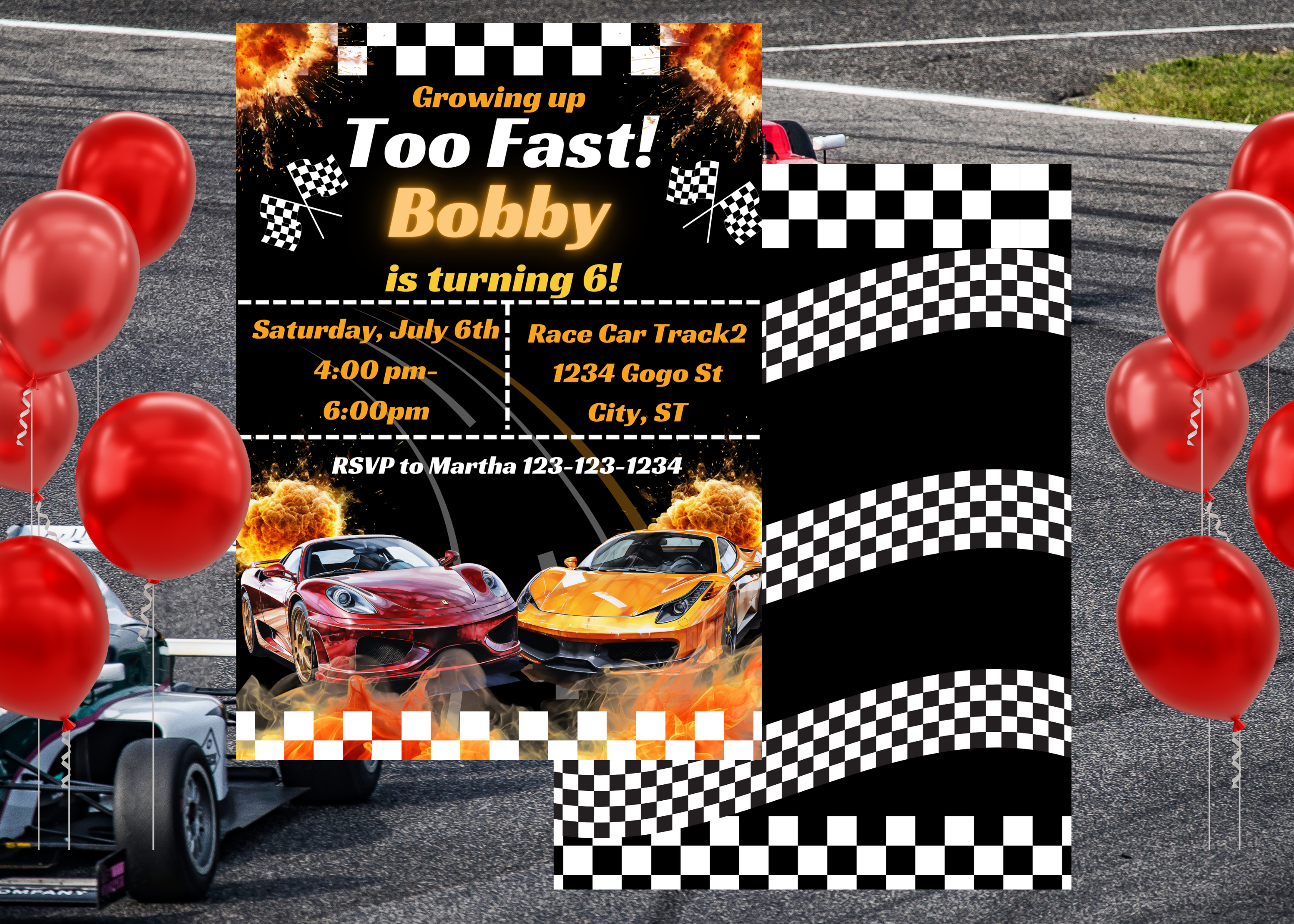 Race Car Birthday Invitation Template | Editable Canva Digital Download | 2 Page Invite for Boys Birthday Party