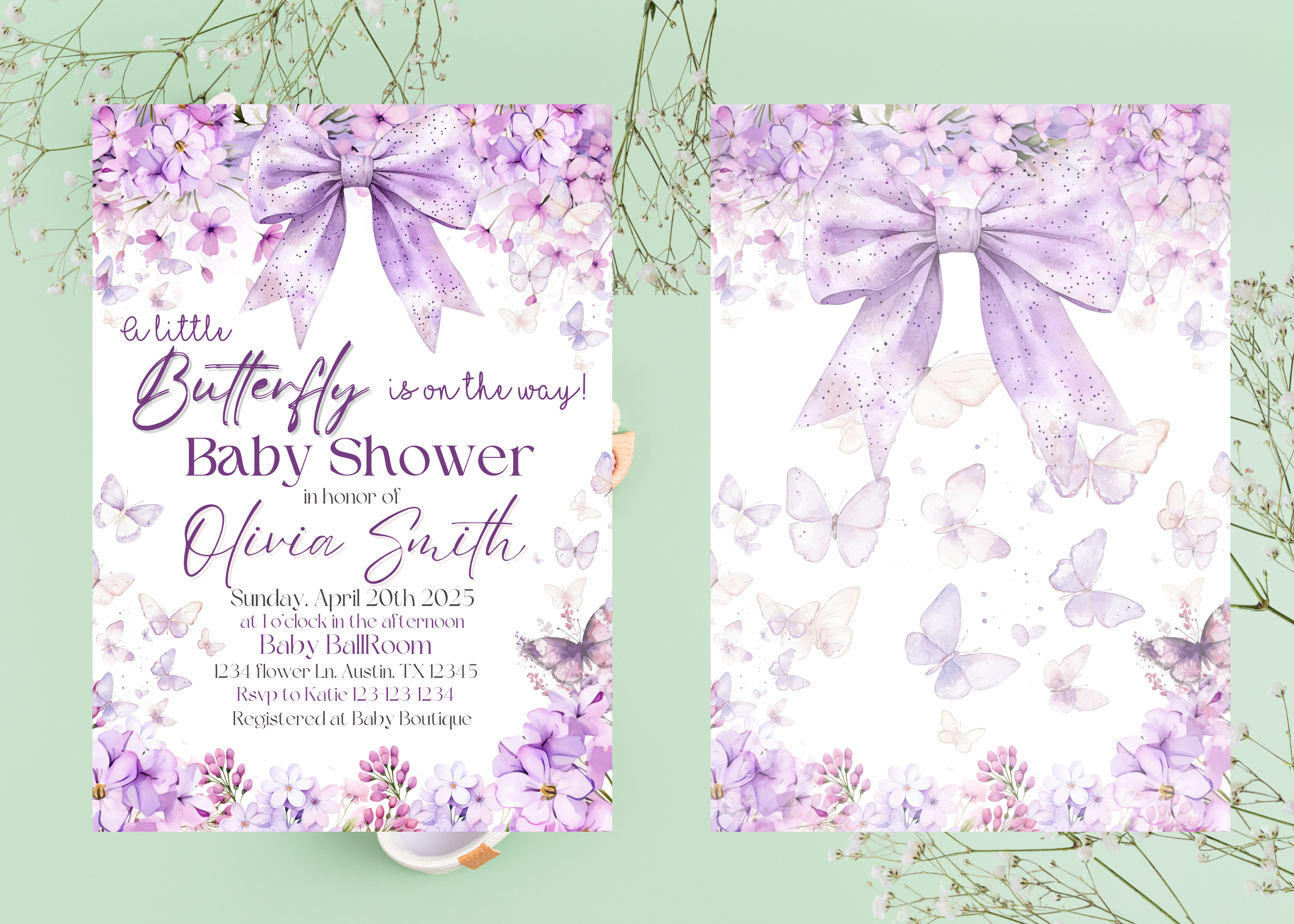 A Little Butterfly Is On The Way Invitation, Purple Butterfly Baby Shower Invite, Lavender Floral Invite, Butterfly Brunch Invitation, Editable Canva Template, Spring Baby Shower