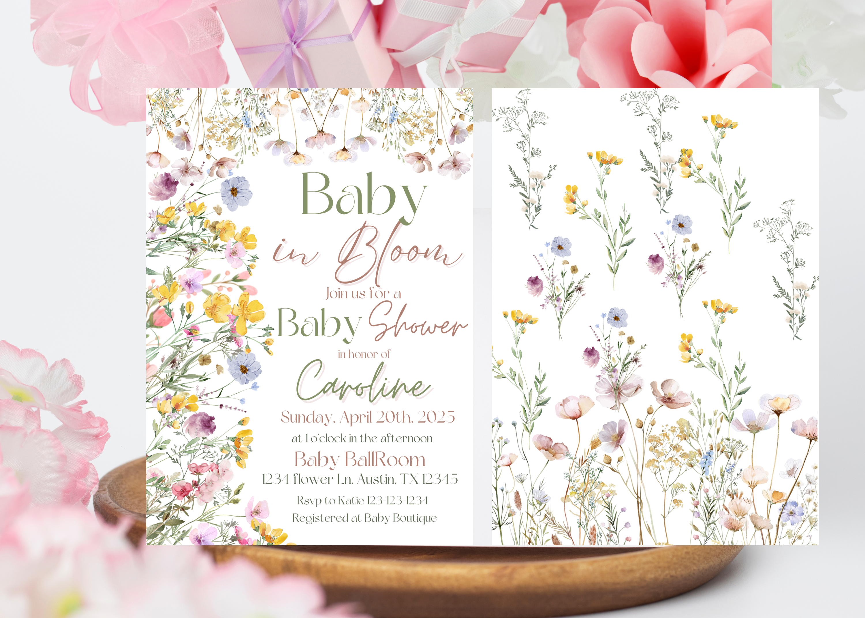 Baby in Bloom Invitation | Editable Wildflower Baby Shower Invite