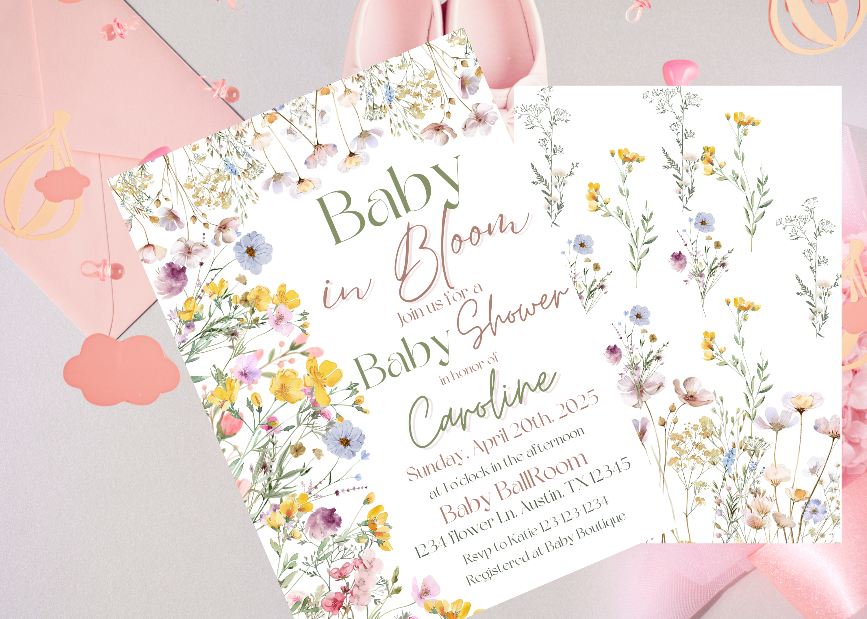 Baby in Bloom Invitation | Editable Wildflower Baby Shower Invite