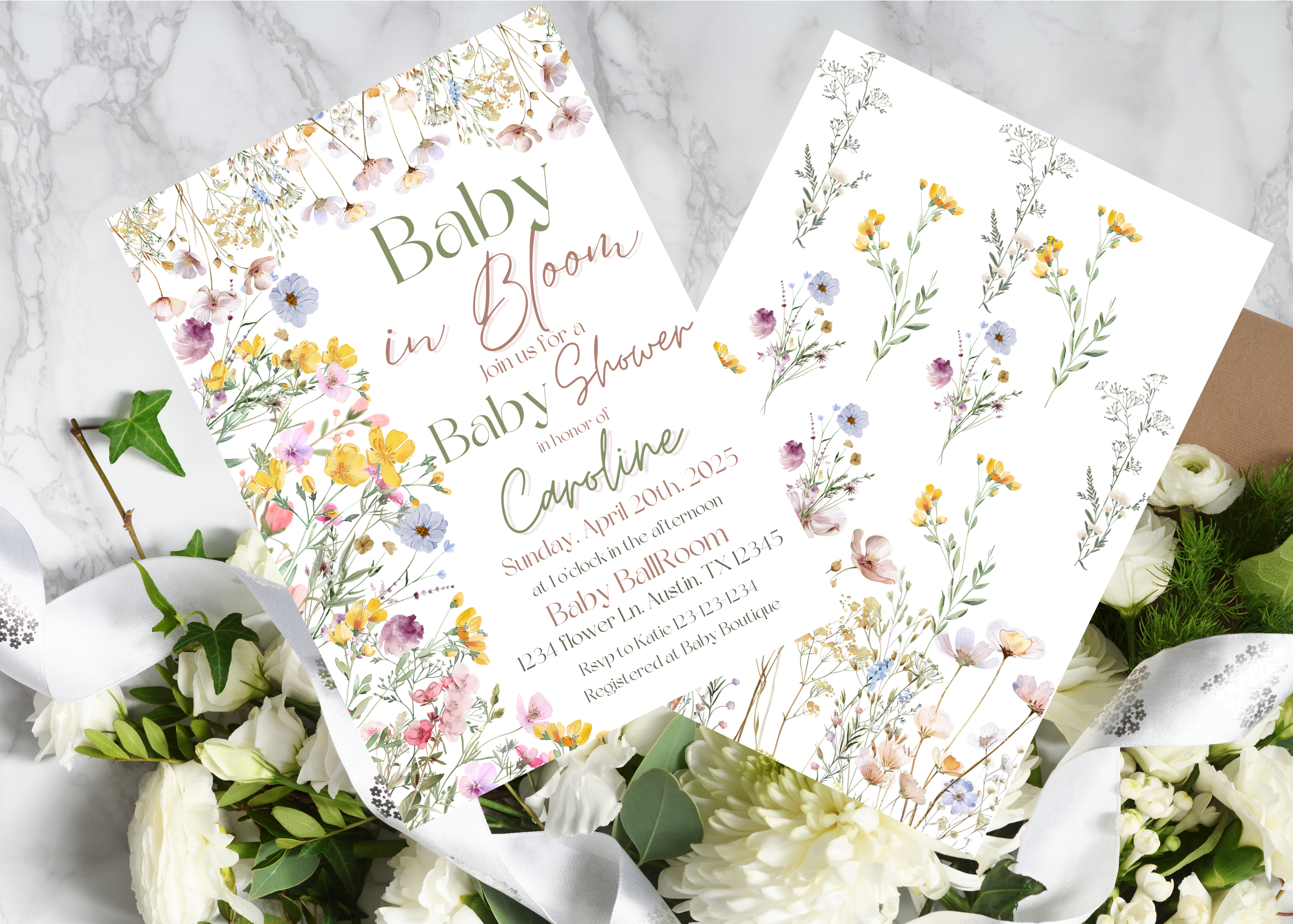 Baby in Bloom Invitation | Editable Wildflower Baby Shower Invite