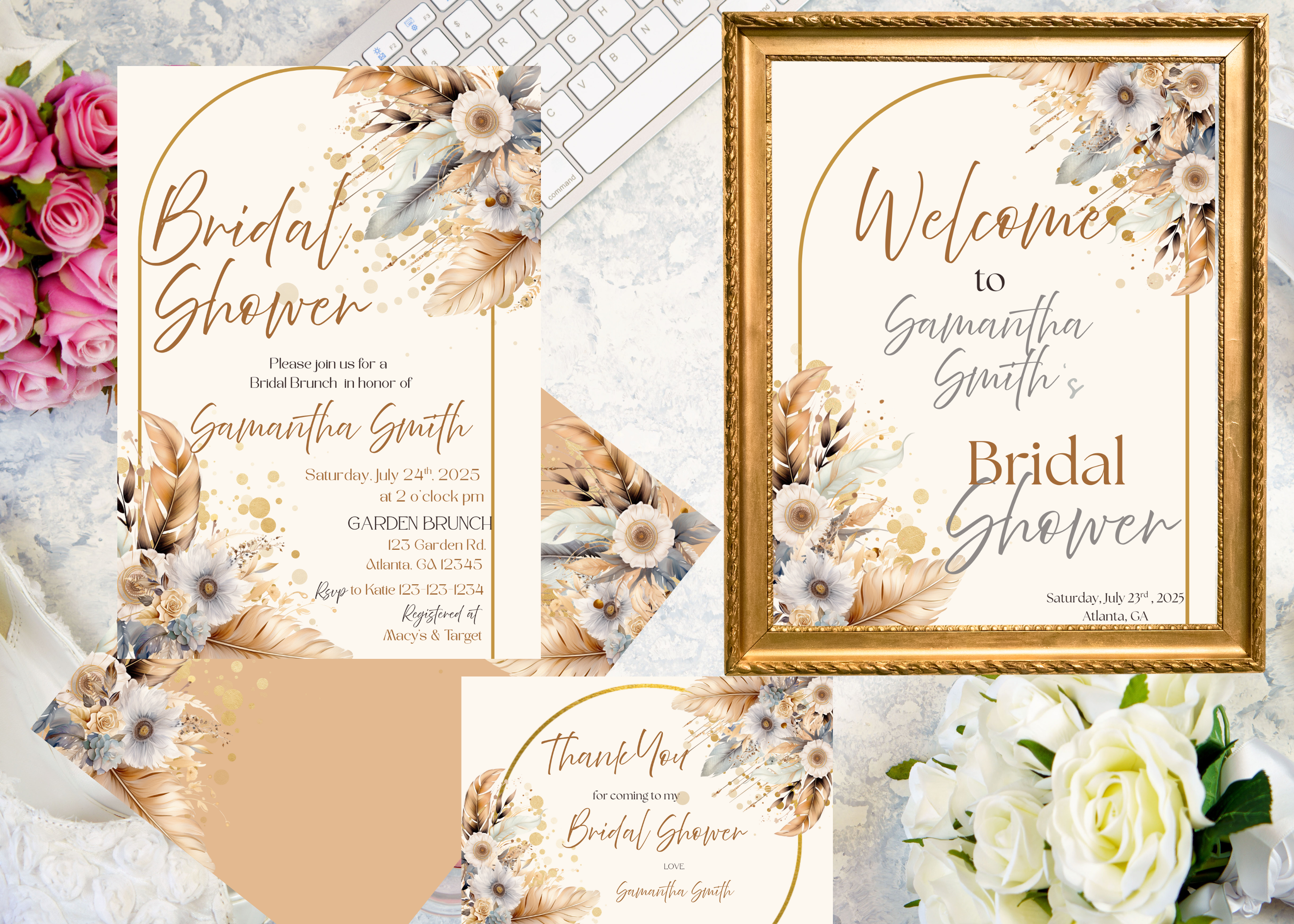 Boho Floral  Bridal Shower Invitation Bundle
