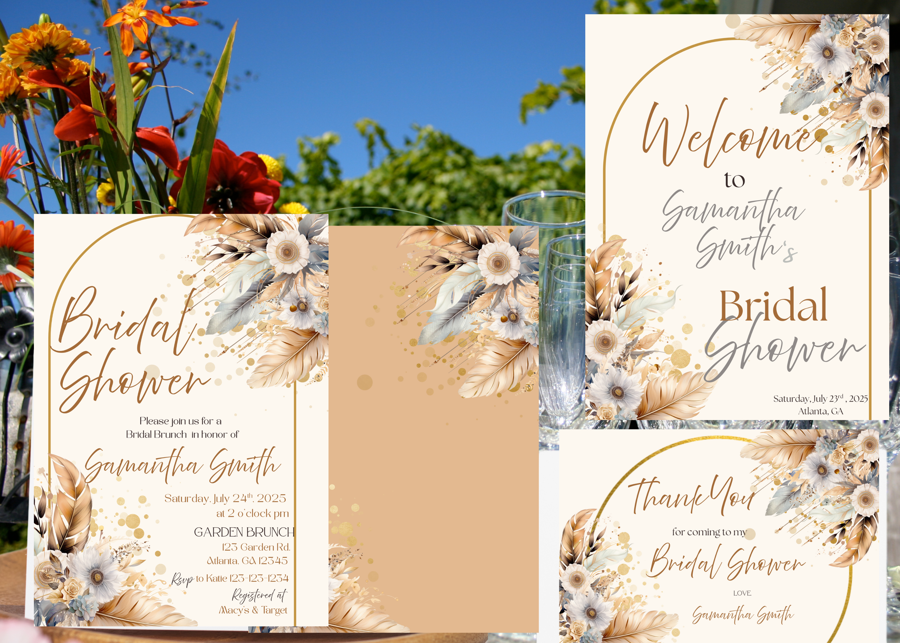 Boho Floral  Bridal Shower Invitation Bundle