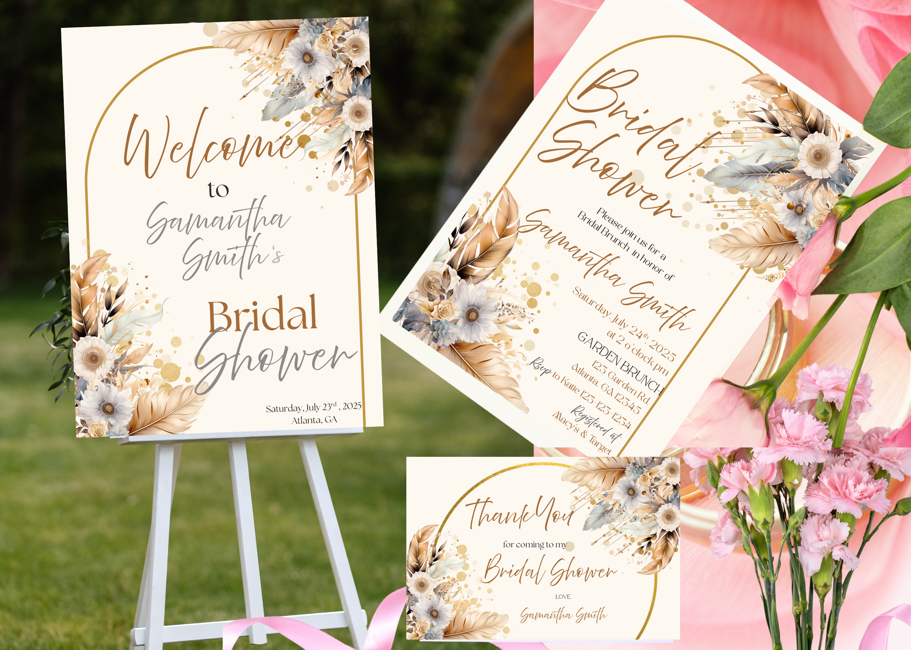 Boho Floral Bridal Shower Invitation Bundle