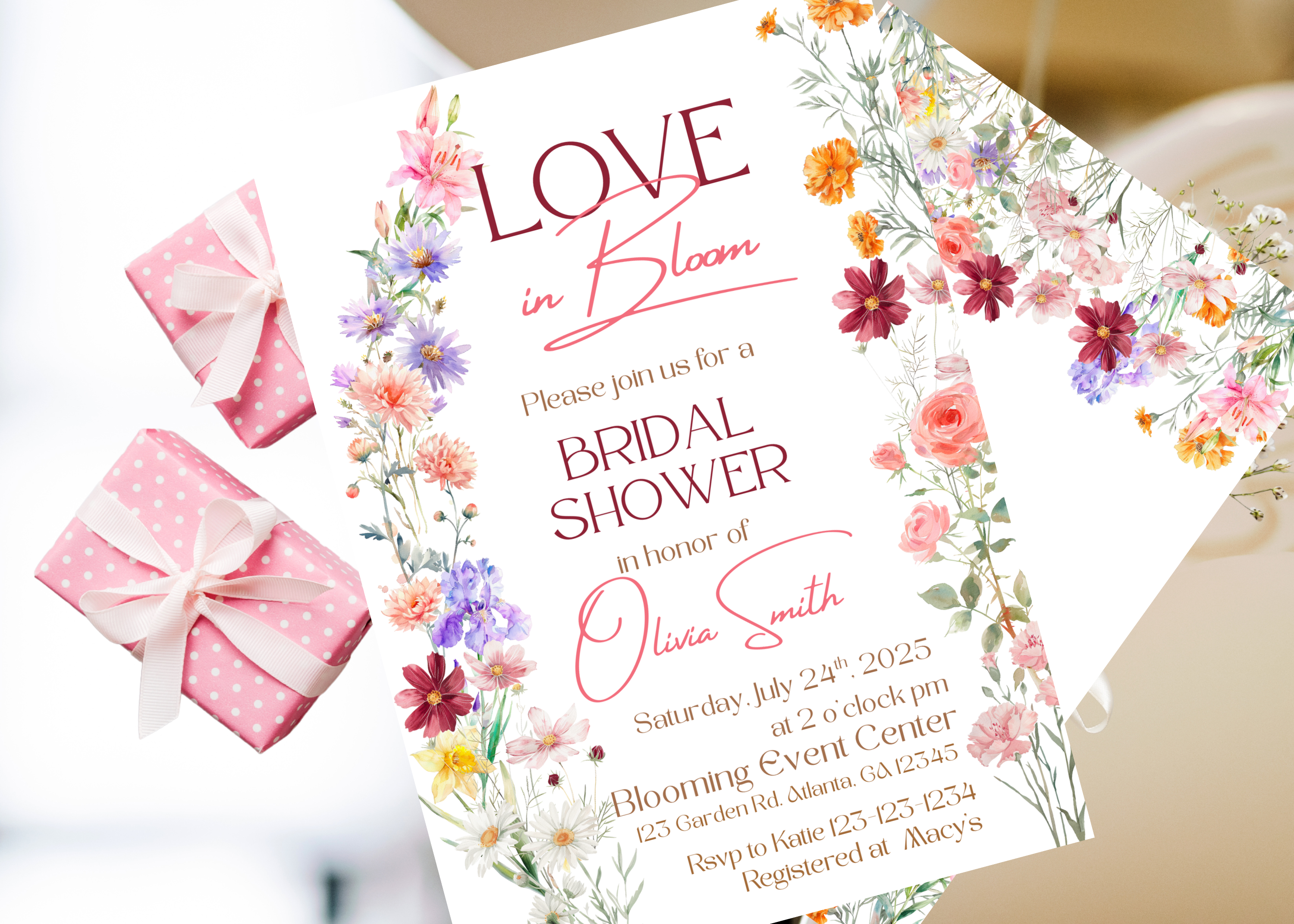 Wildflower Bridal Shower Invitation, Love Bloom Digital Card, Printable Floral Invite BRSH3