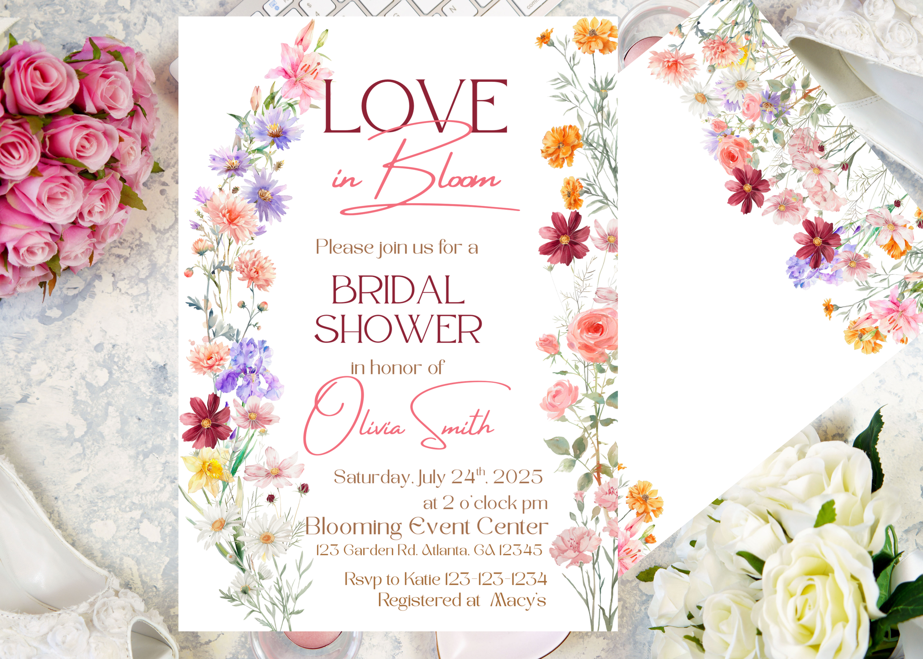 Wildflower Bridal Shower Invitation, Love Bloom Digital Card, Printable Floral Invite BRSH3