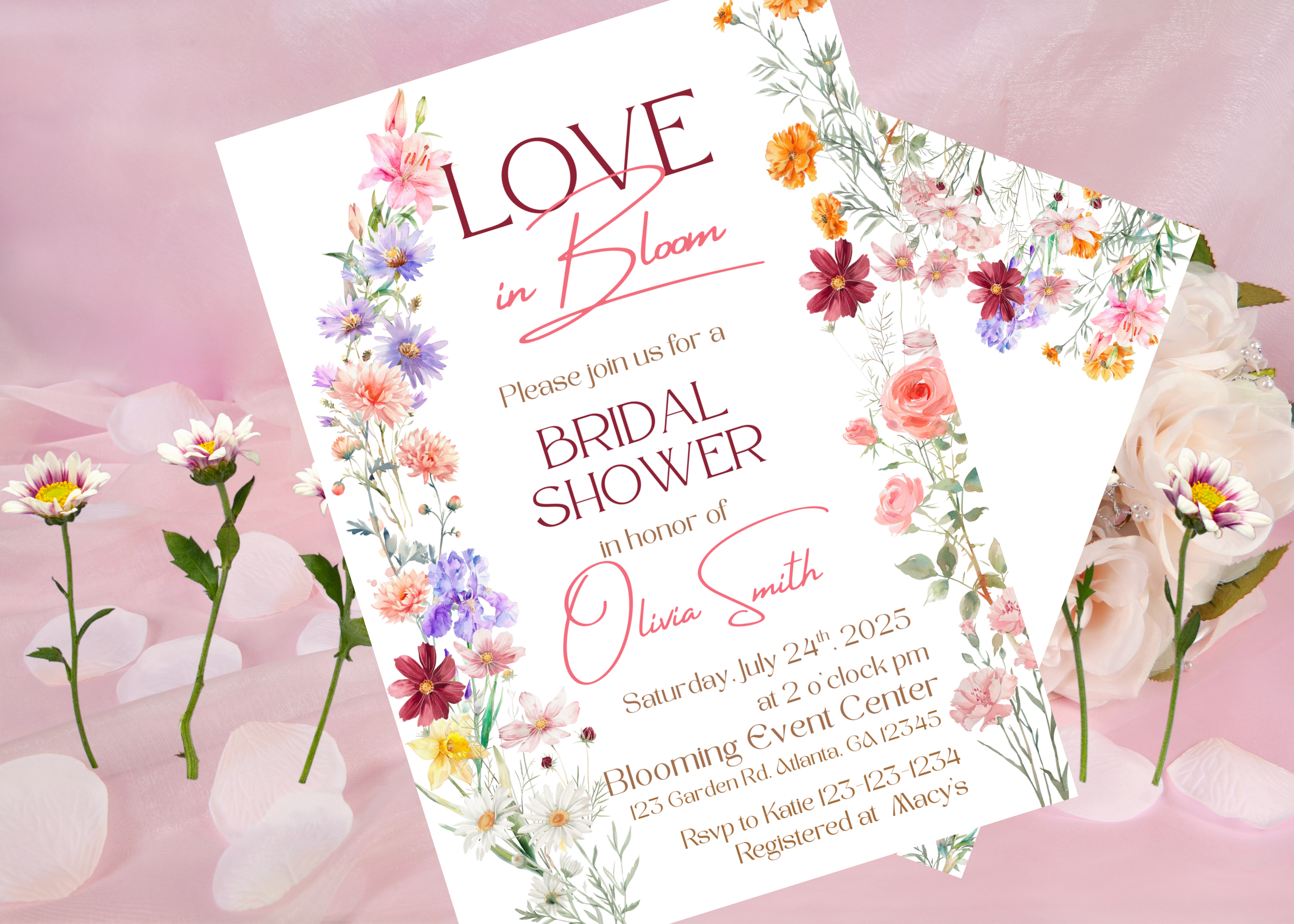 Wildflower Bridal Shower Invitation, Love Bloom Digital Card, Printable Floral Invite BRSH3