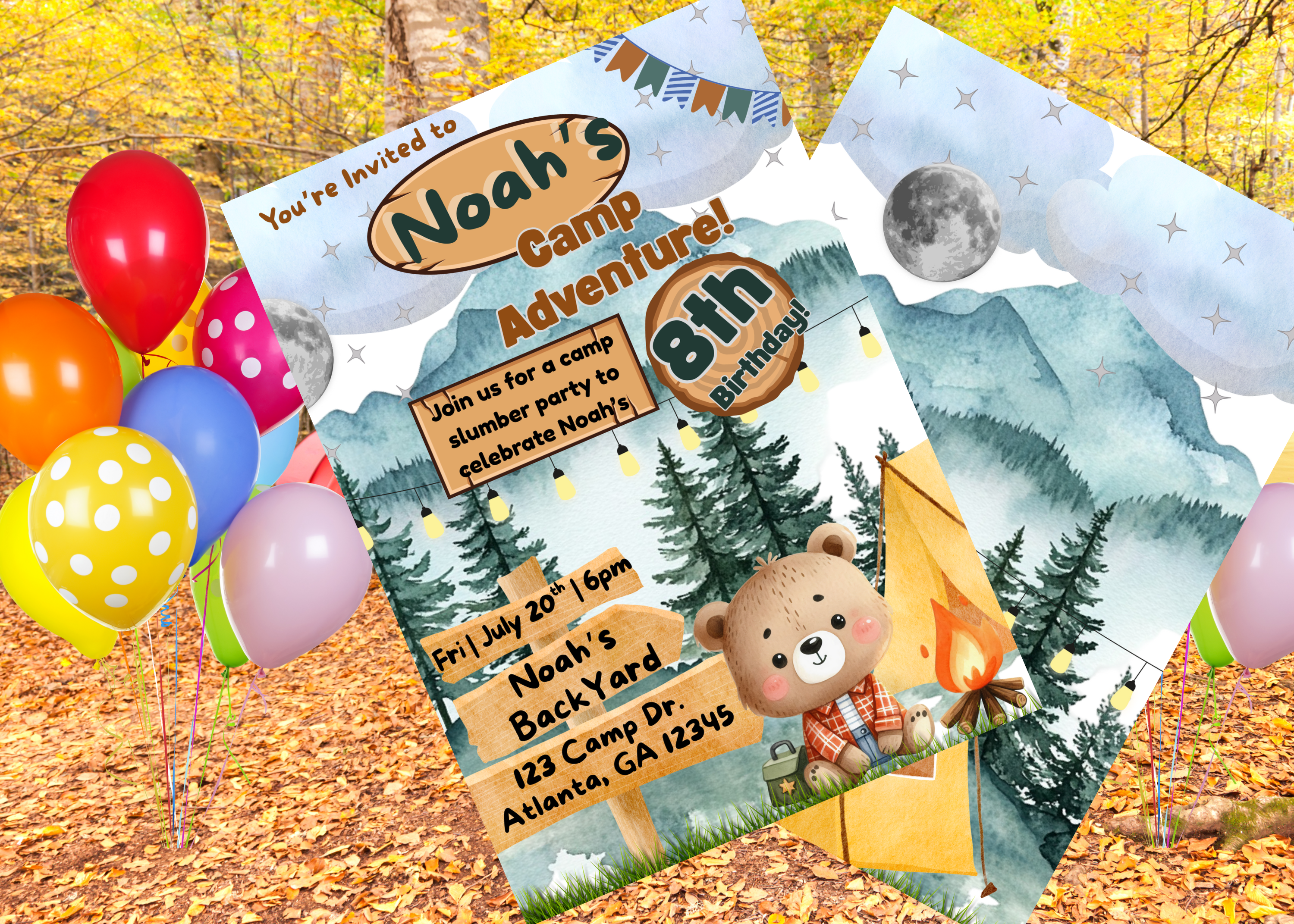 Backyard Campout Birthday Invitation Template for Boys, Editable Camping Party Invite, S'mores Campfire, Tent Design, Forest Camp Birthday