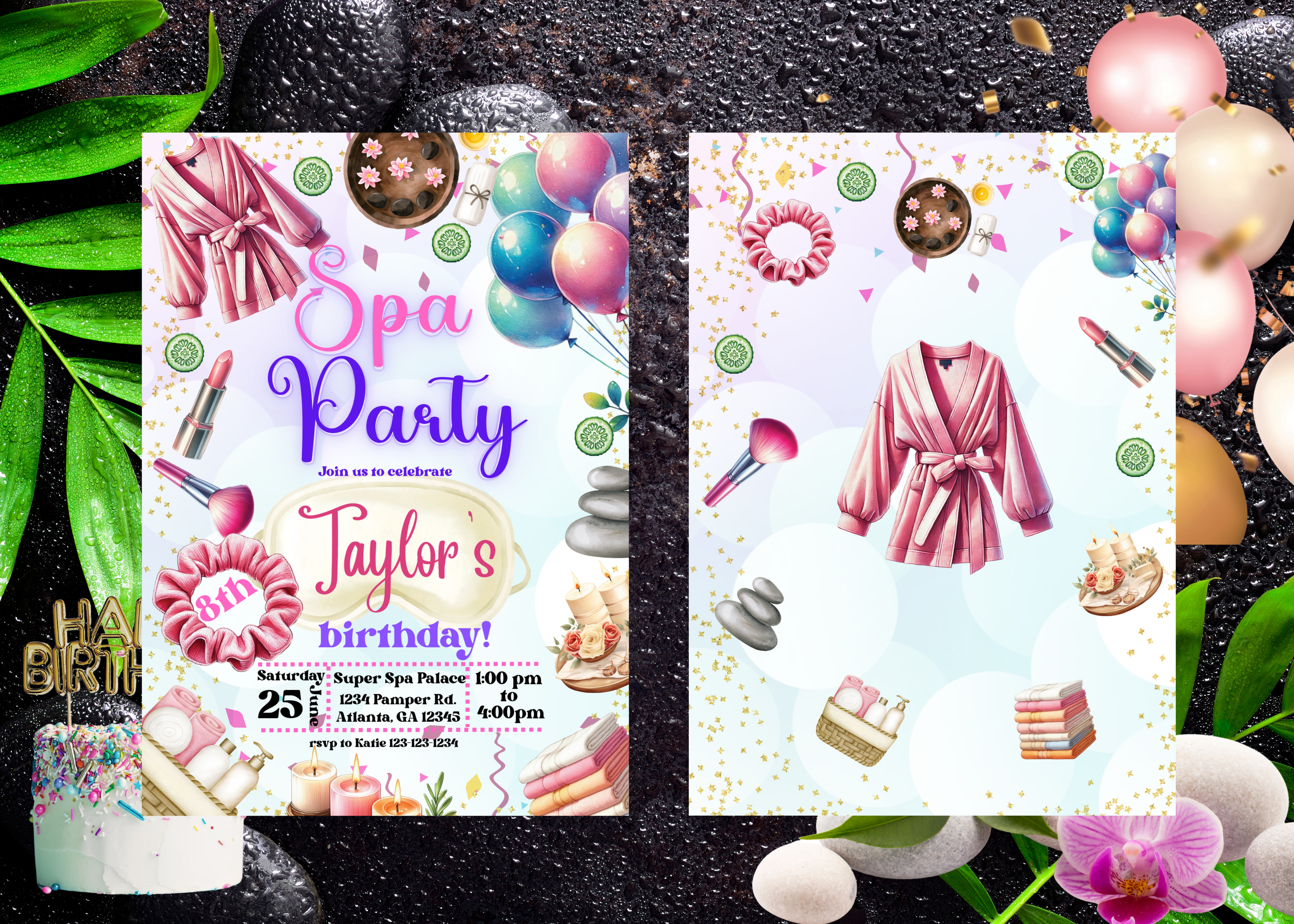Spa Party Invitation for Girls | Tween Birthday Spa Party Invite, Editable Canva Template, Pamper Glam Birthday Celebration