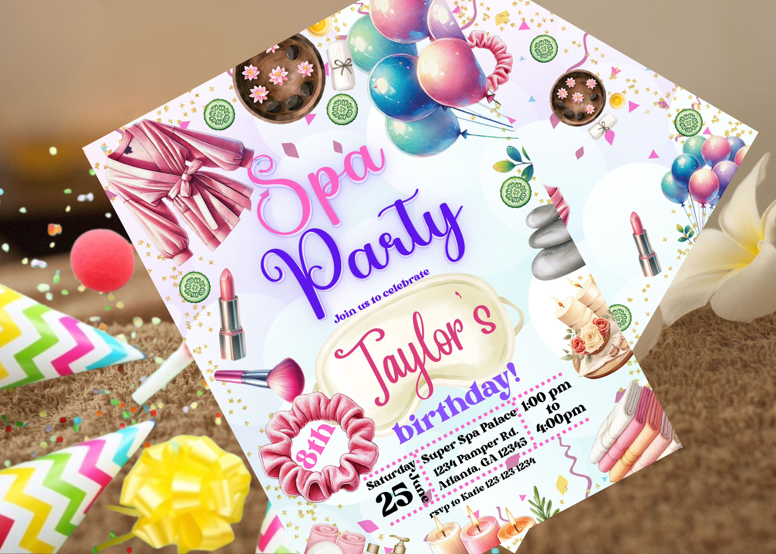 Spa Party Invitation for Girls | Tween Birthday Spa Party Invite, Editable Canva Template, Pamper Glam Birthday Celebration