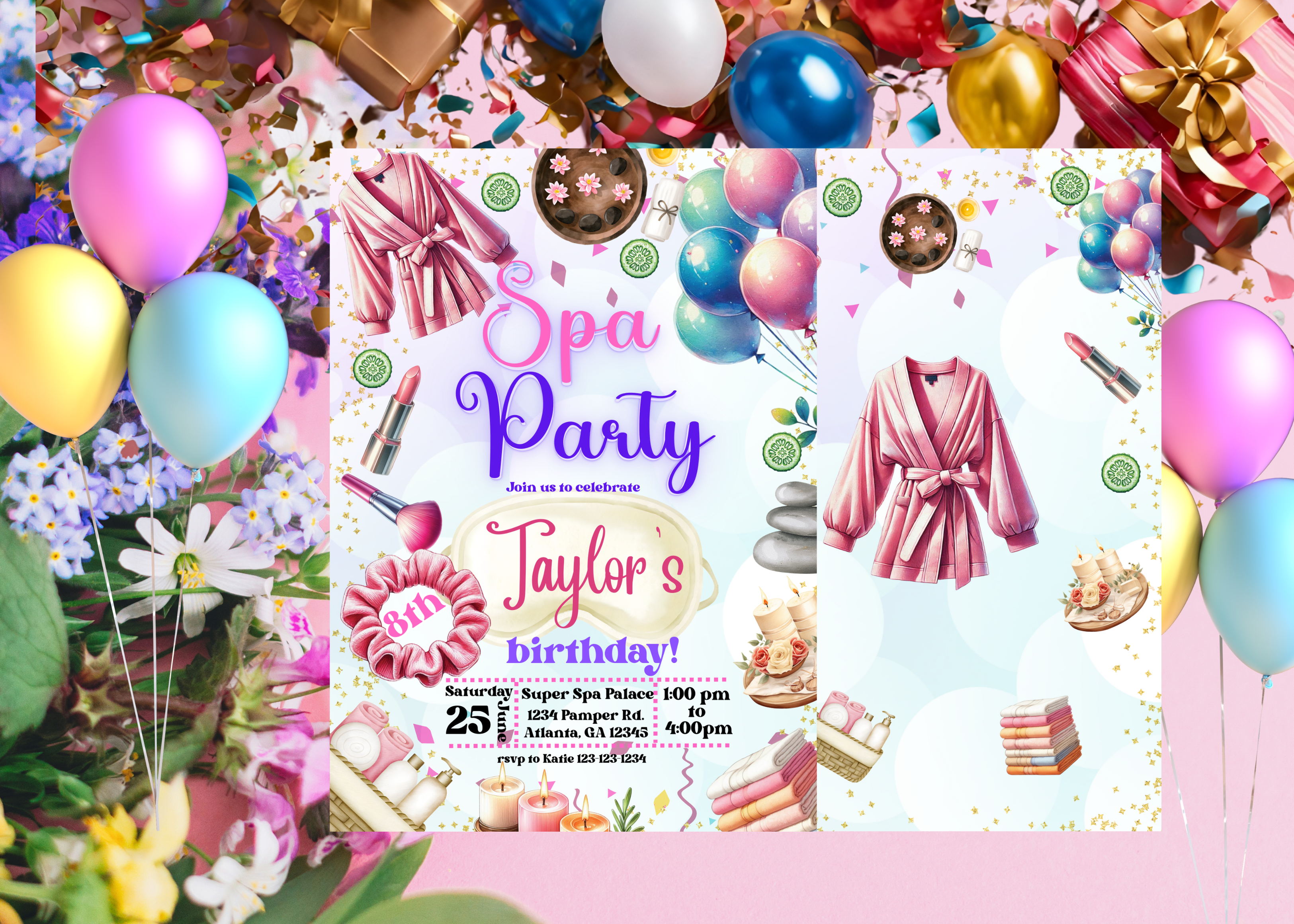 Spa Party Invitation for Girls | Tween Birthday Spa Party Invite, Editable Canva Template, Pamper Glam Birthday Celebration