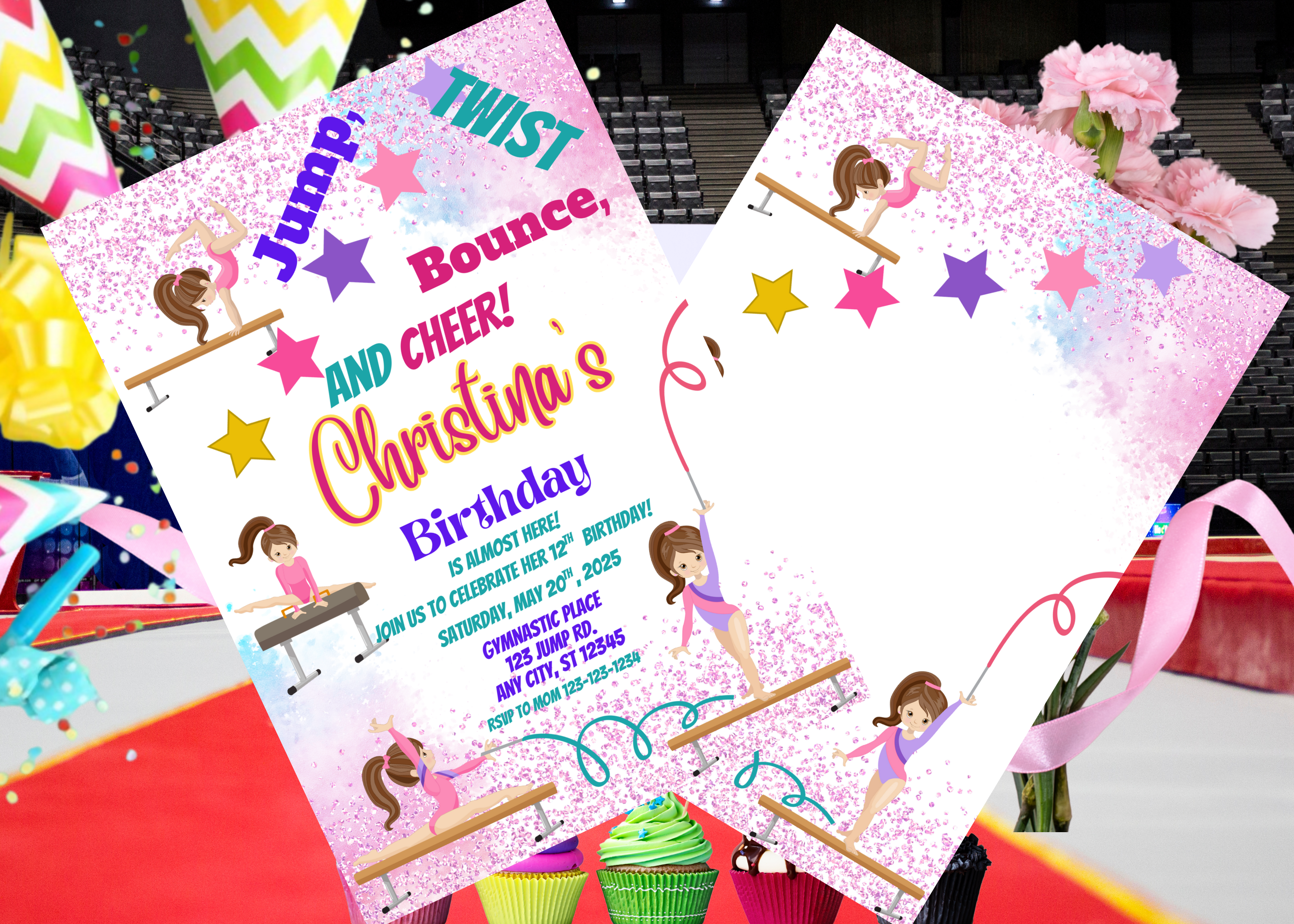  Gymnastics Birthday Invitation | EDITABLE Gymnastics Party Invite Template | Instant Download | Pastel Gymnasts Birthday | Canva Digital Invite