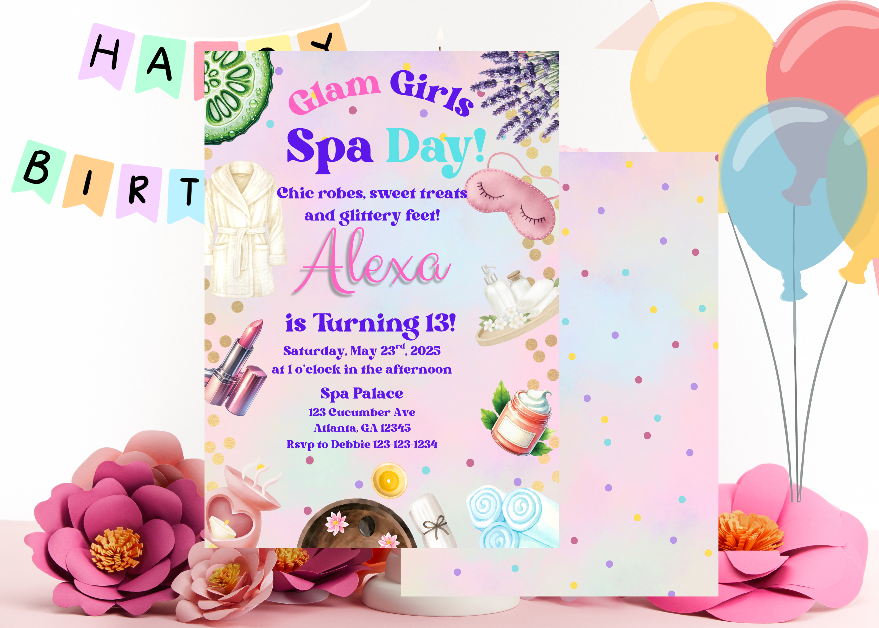 Spa Party Invitation Editable | Tween Birthday Spa Invite | Glam Pamper Party Girls Birthday | Instant Download Canva Template | Pastel Digital Invite