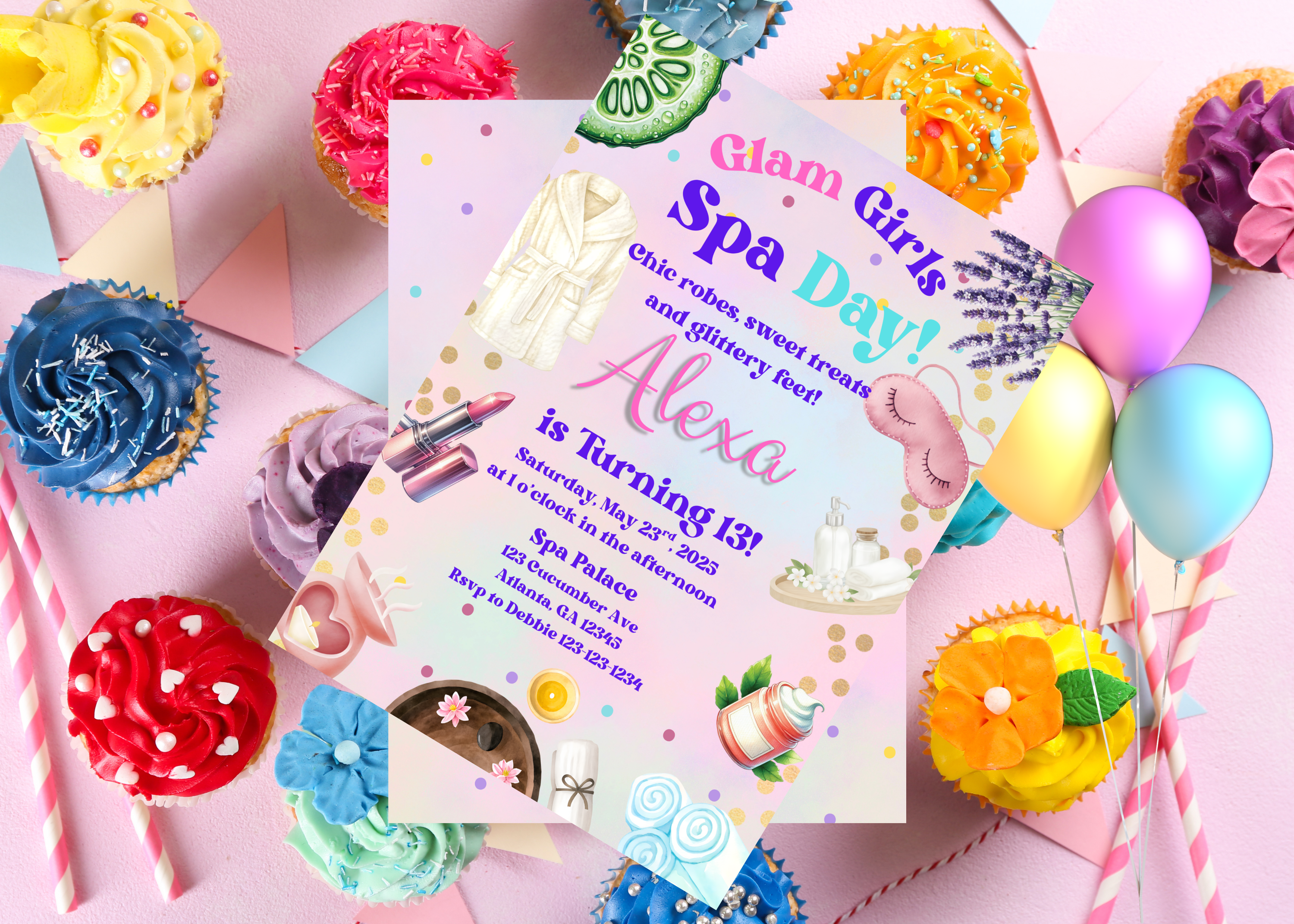 Spa Party Invitation Editable | Tween Birthday Spa Invite | Glam Pamper Party Girls Birthday | Instant Download Canva Template | Pastel Digital Invite