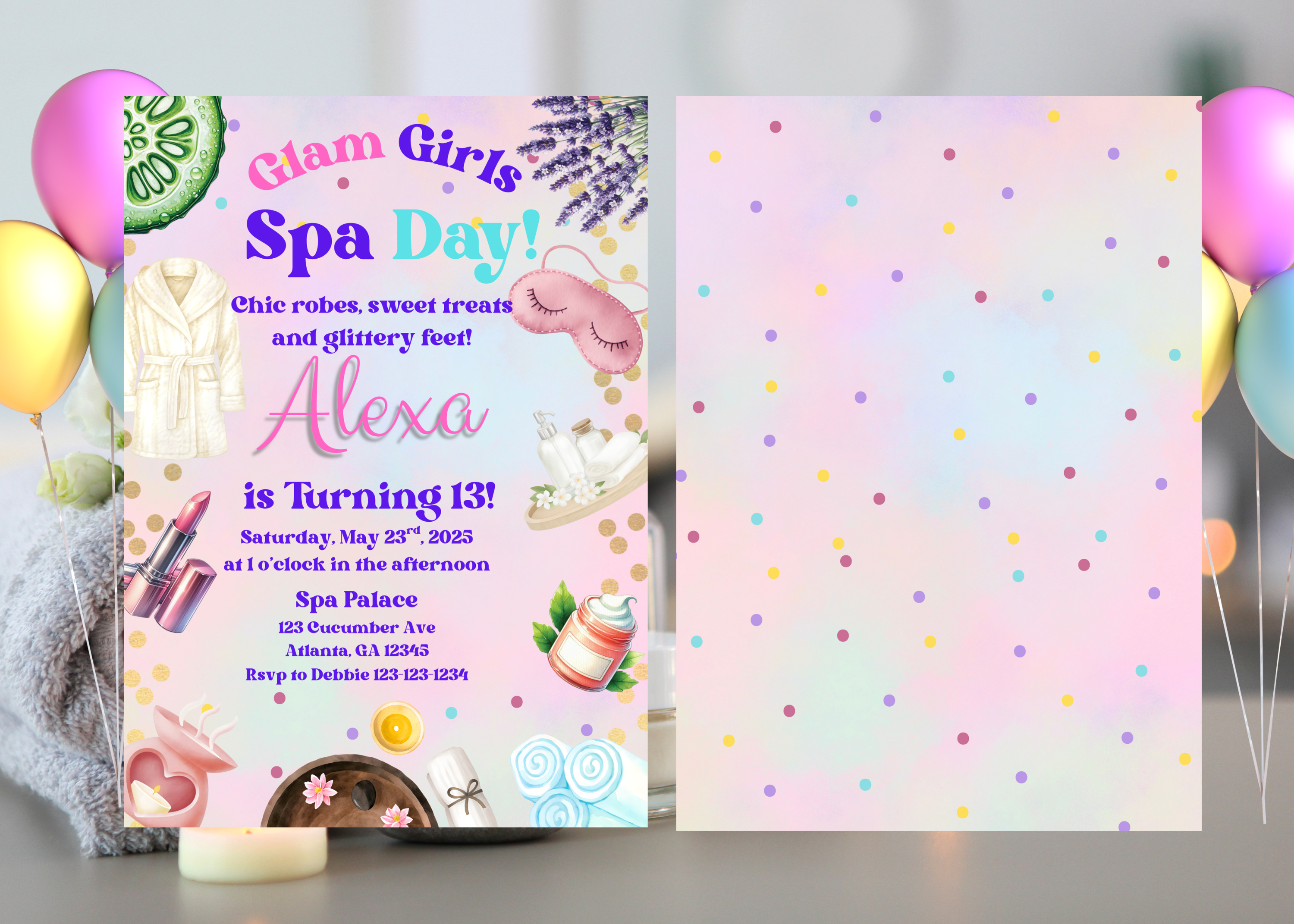 Spa Party Invitation Editable | Tween Birthday Spa Invite | Glam Pamper Party Girls Birthday | Instant Download Canva Template | Pastel Digital Invite