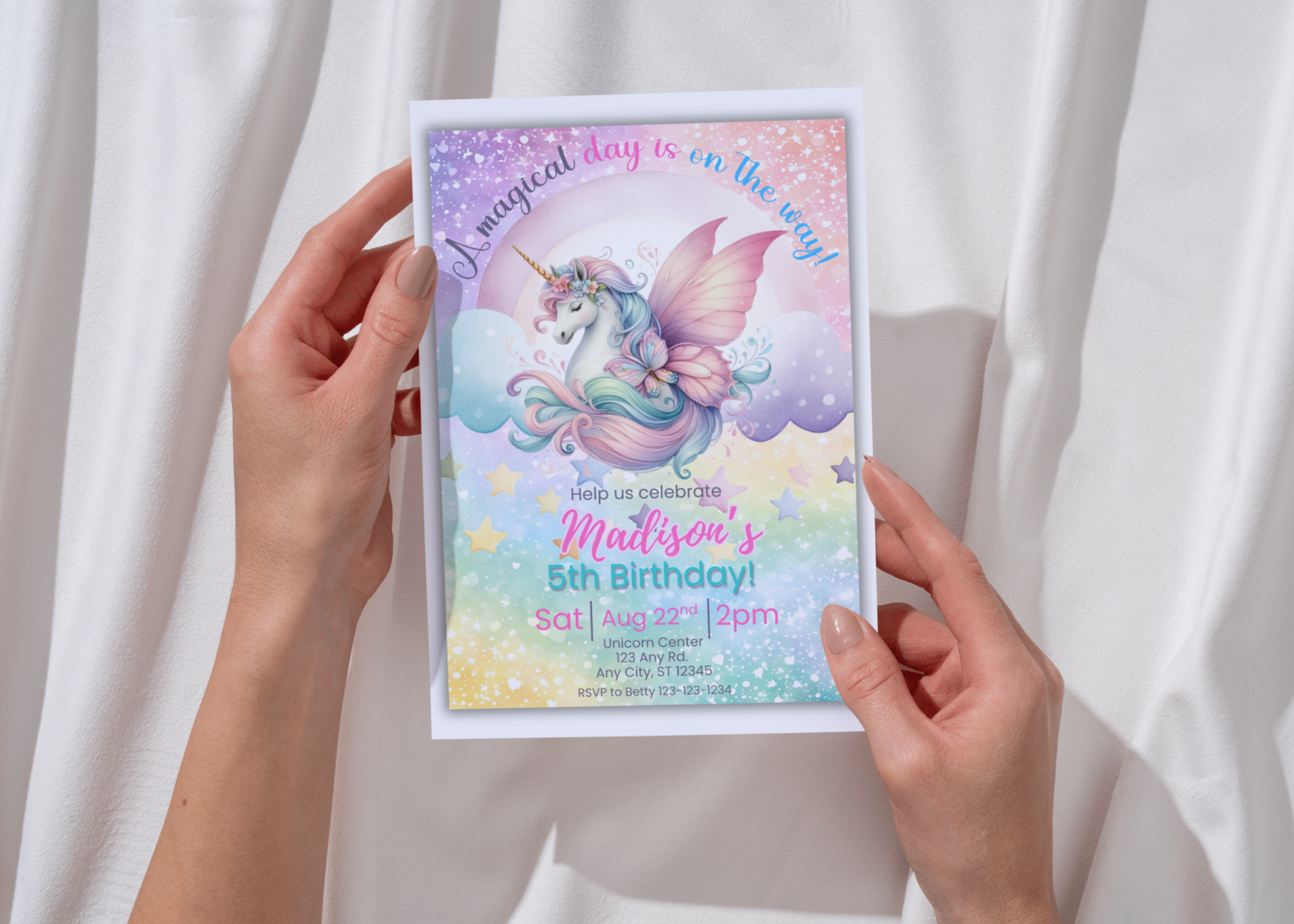 Pastel Unicorn Birthday Invitation | Girl Rainbow Party Invite | Digital 2-Page Front & Back Birthday Download