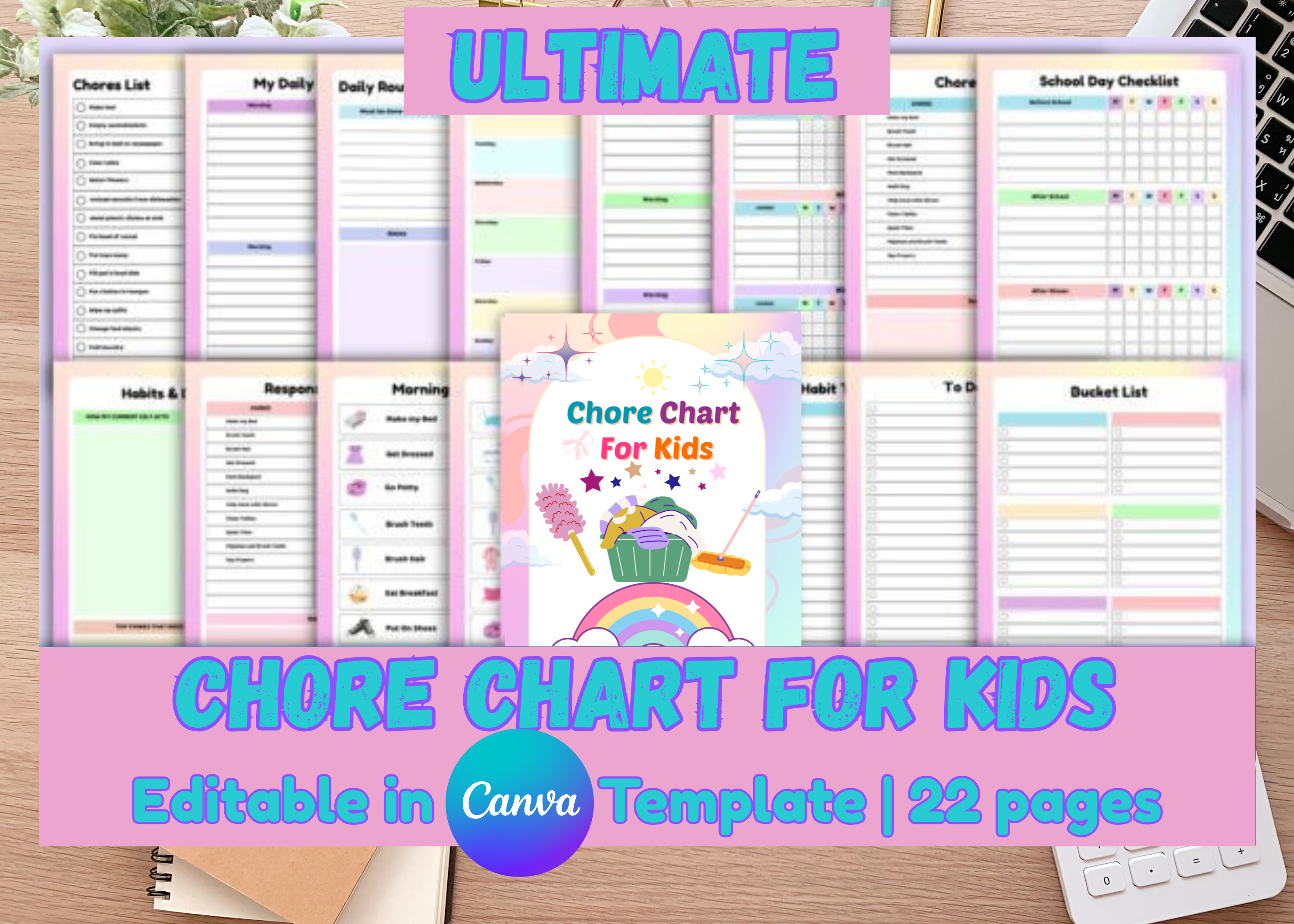 Kids Chore Chart Editable Printable | Daily Weekly Responsibility Tracker, Morning Routine, Reward & Allowance Chart Template