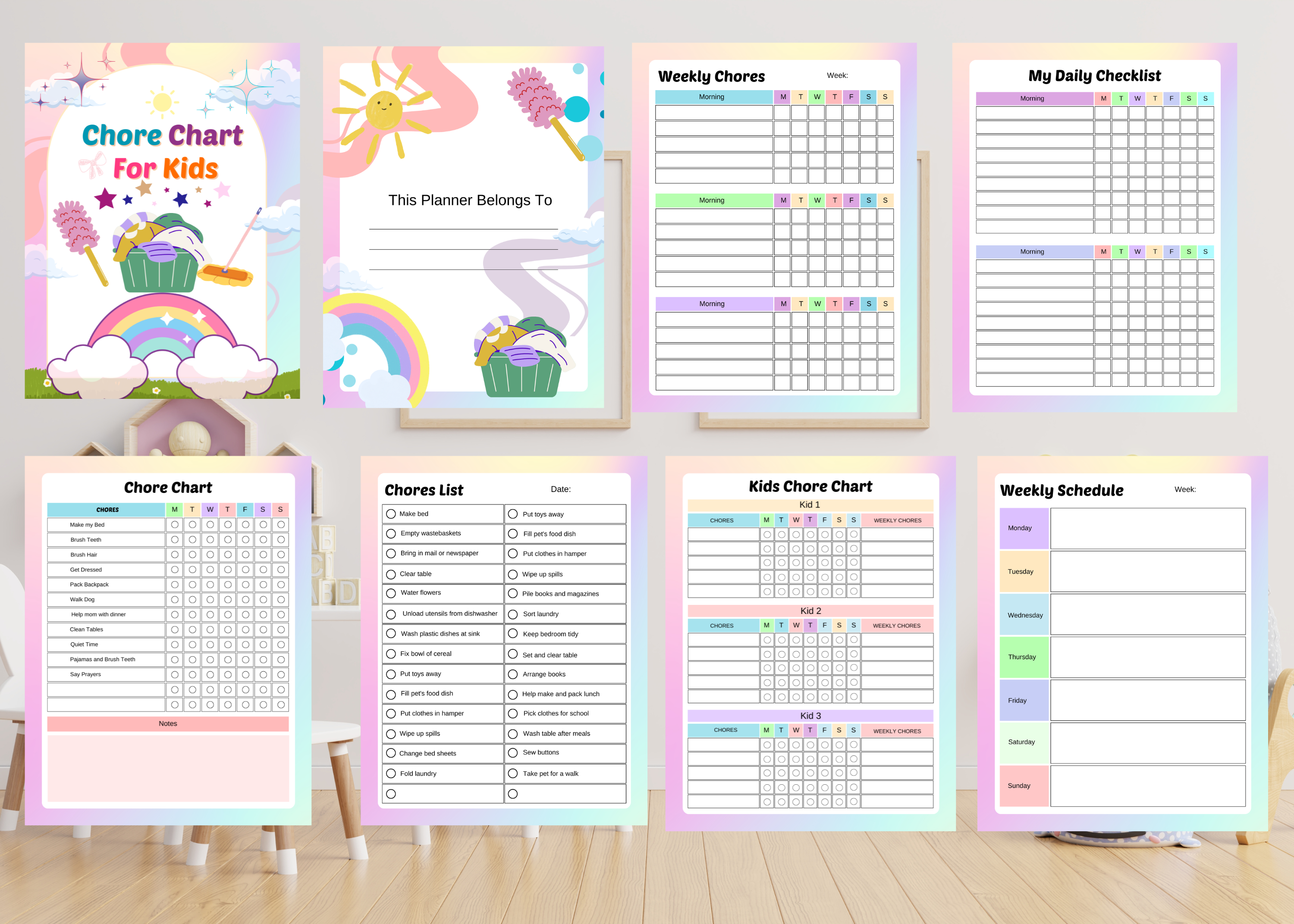 Kids Chore Chart Editable Printable | Daily Weekly Responsibility Tracker, Morning Routine, Reward & Allowance Chart Template