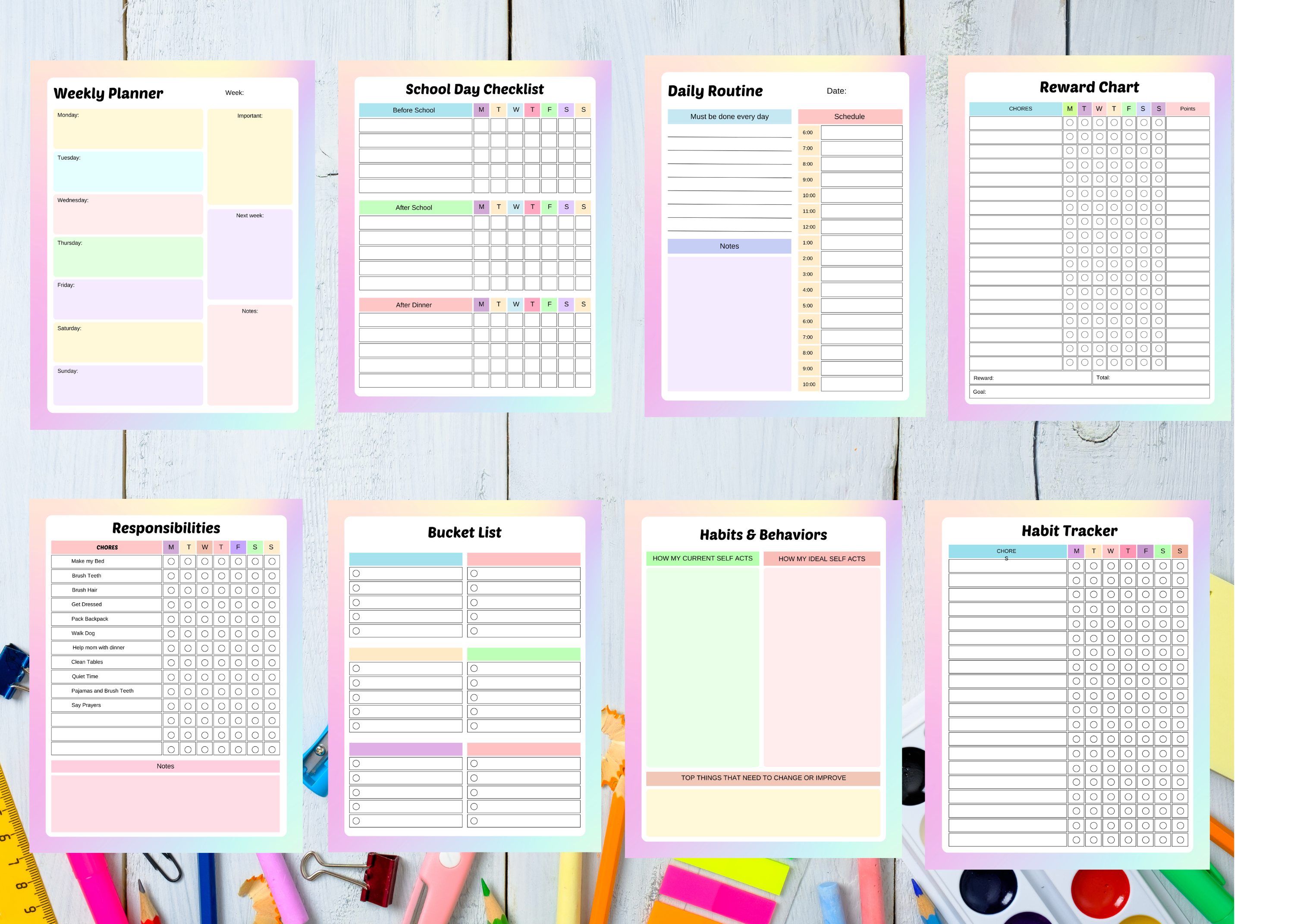 Kids Chore Chart Editable Printable | Daily Weekly Responsibility Tracker, Morning Routine, Reward & Allowance Chart Template