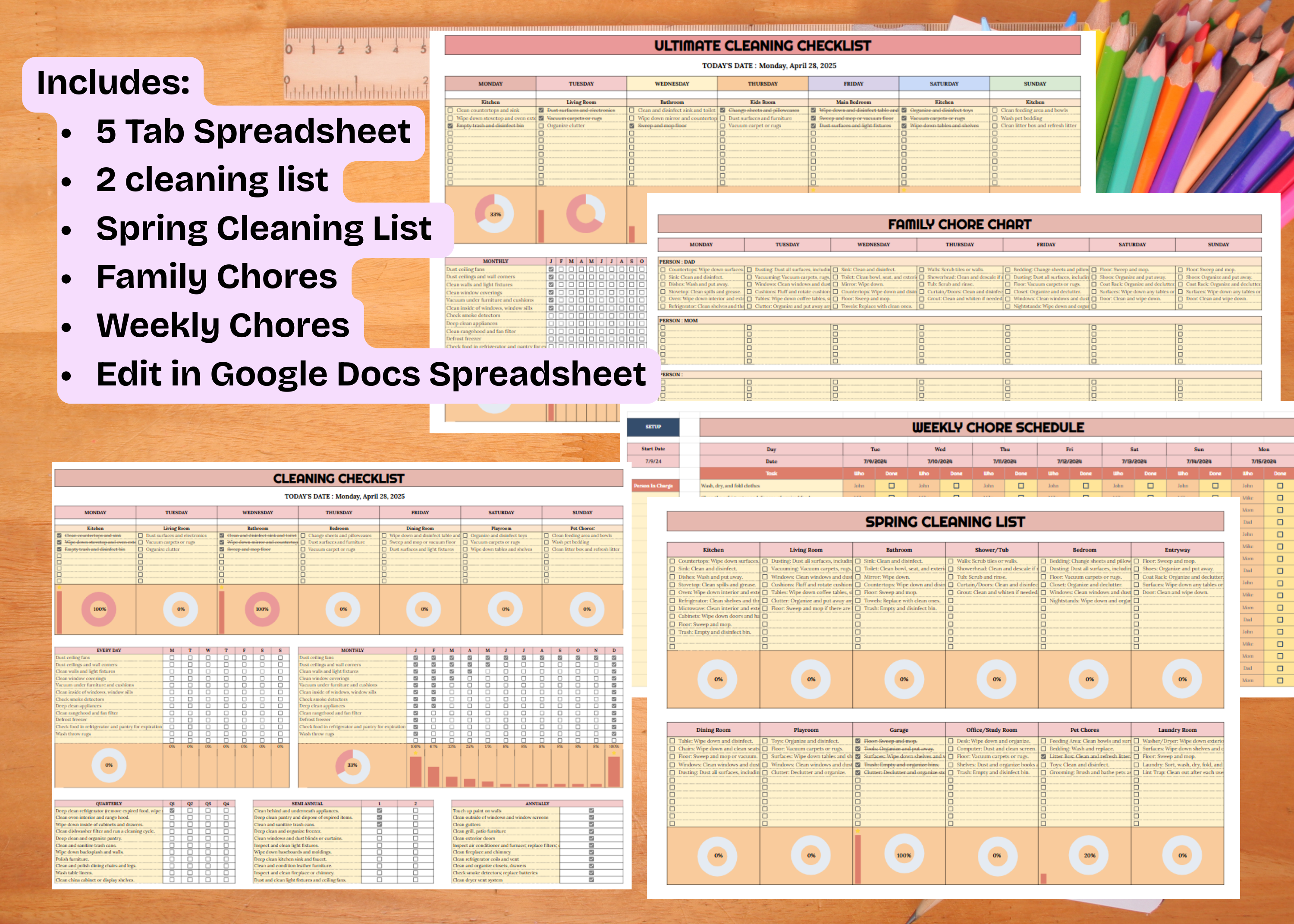 Ultimate Cleaning Checklist Editable Google Docs | Home & Office Deep Cleaning Organizer To-Do List Printable