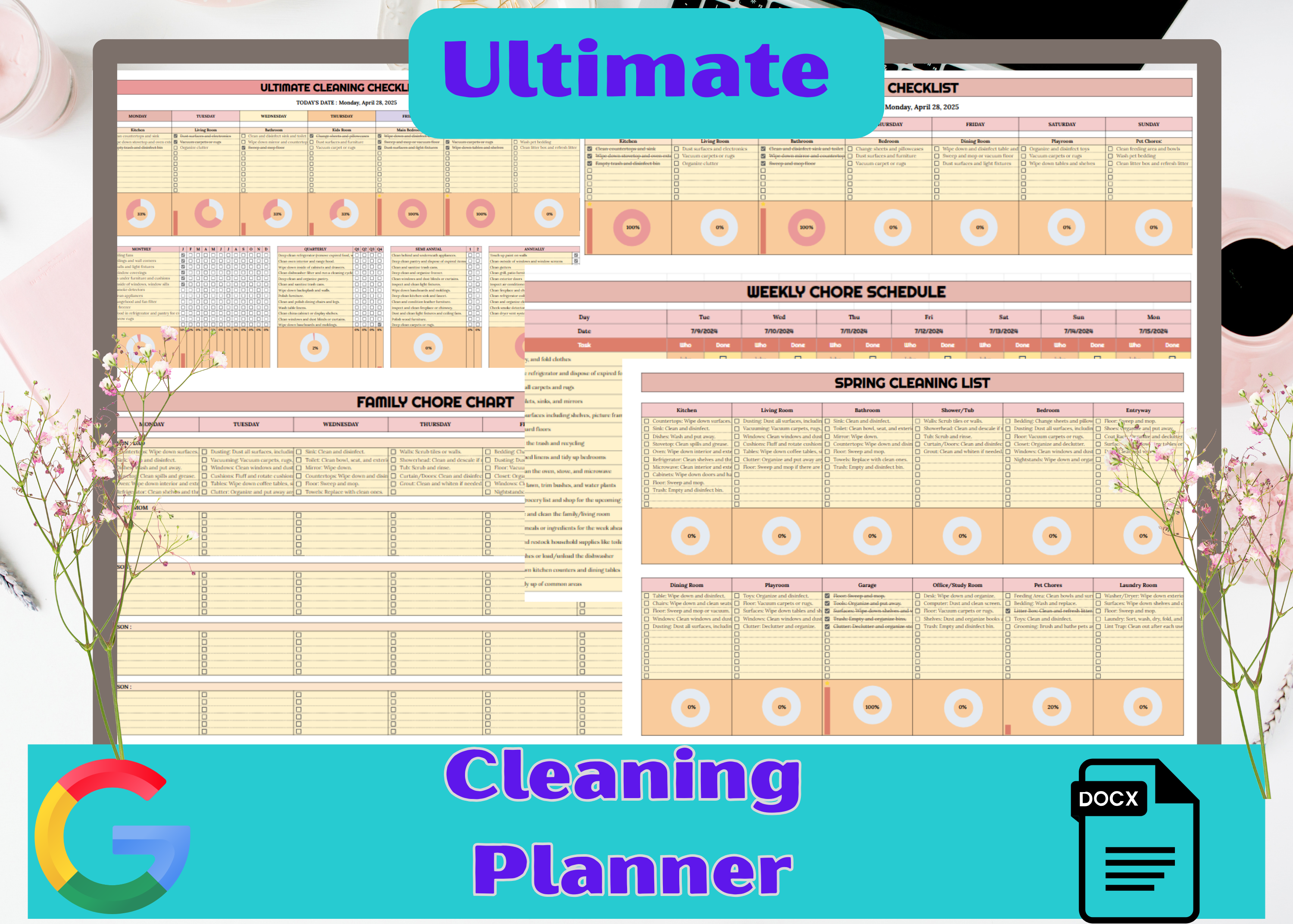 Ultimate Cleaning Checklist Editable Google Docs | Home & Office Deep Cleaning Organizer To-Do List Printable