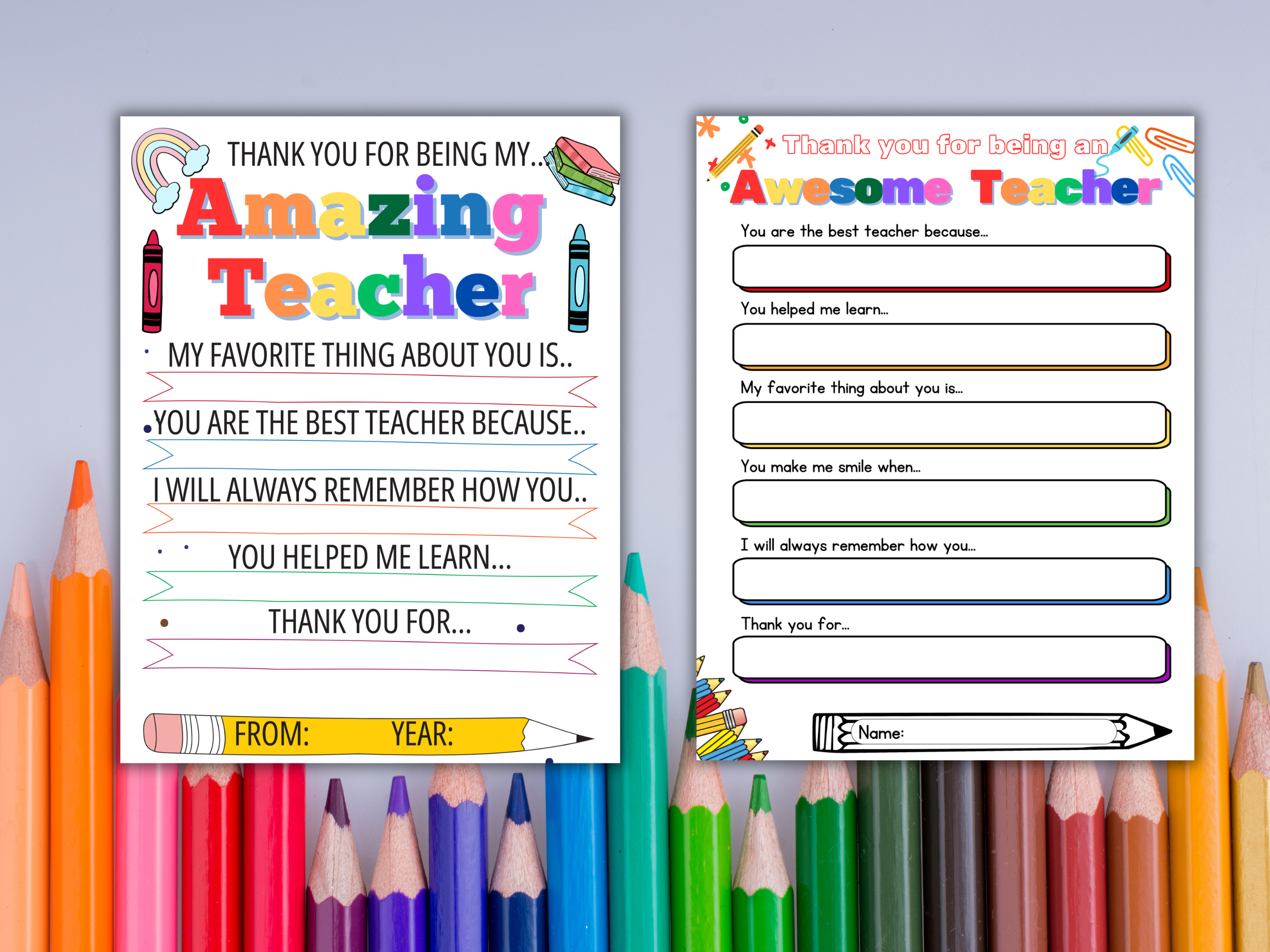 Teacher Appreciation Card Printable | All About My Teacher Coloring Page | Fill in the Blank Thank You Card | Canva Template | Preschool Kids Gift