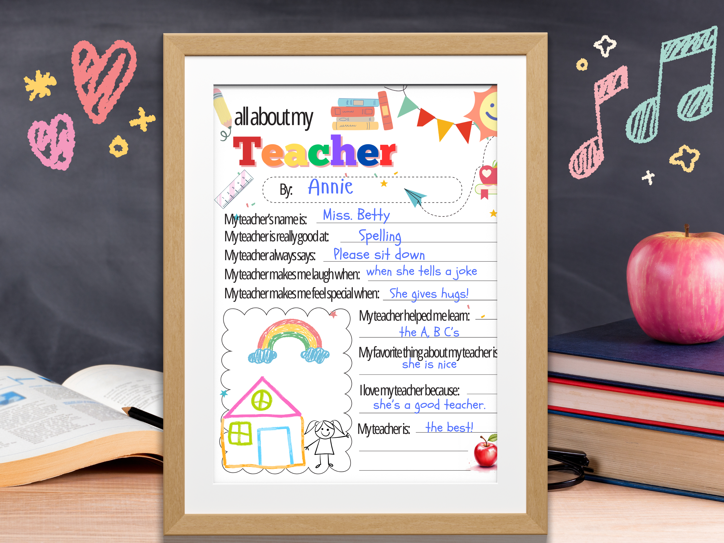 Teacher Appreciation Card Printable | All About My Teacher Coloring Page | Fill in the Blank Thank You Card | Canva Template | Preschool Kids Gift