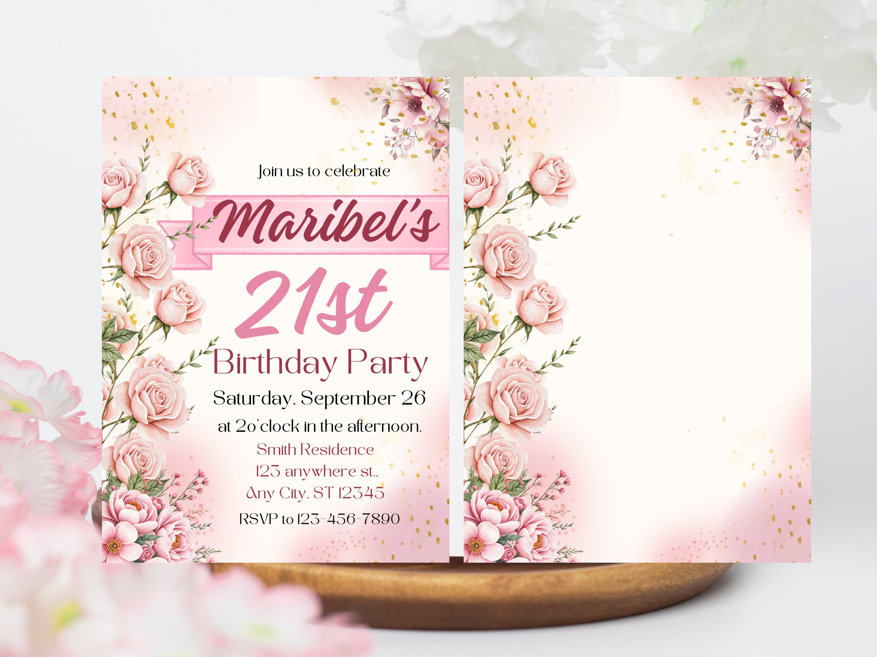 Blush Rose 21st Birthday Invitation Template | Elegant Floral Digital Invite for Milestone Celebration & Printable Party Card