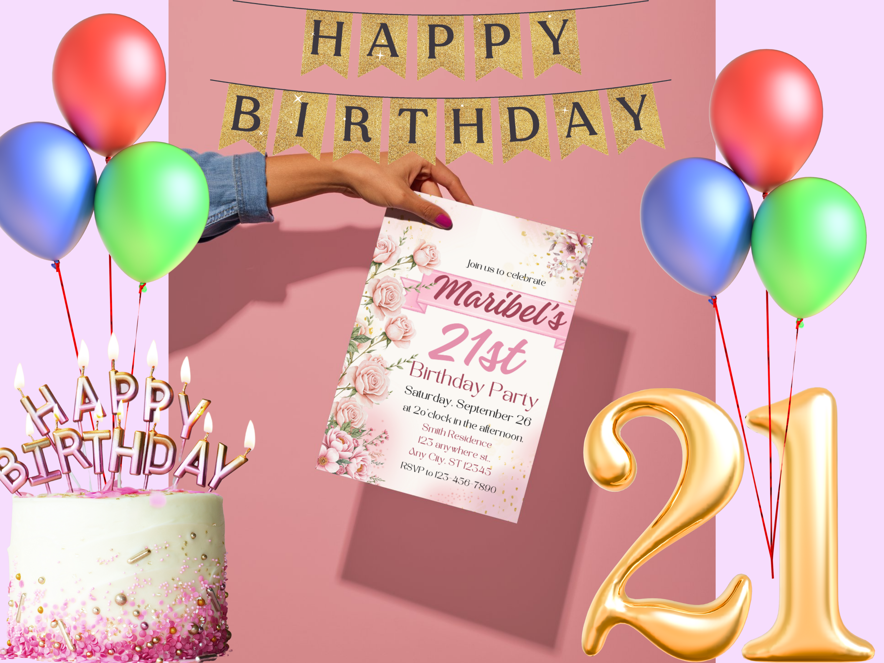 Blush Rose 21st Birthday Invitation Template | Elegant Floral Digital Invite for Milestone Celebration & Printable Party Card