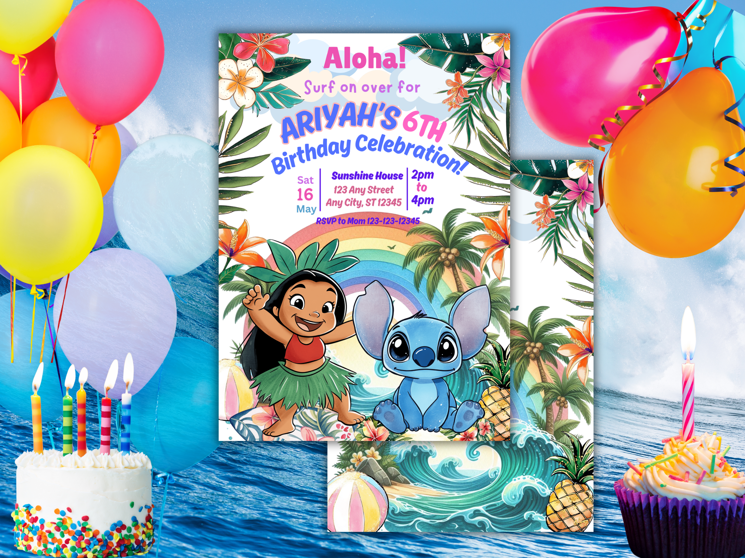 Lilo and Stitch Birthday Invitation | Cute Kids Party Invite | Tropical Theme Digital Download | Printable Invite