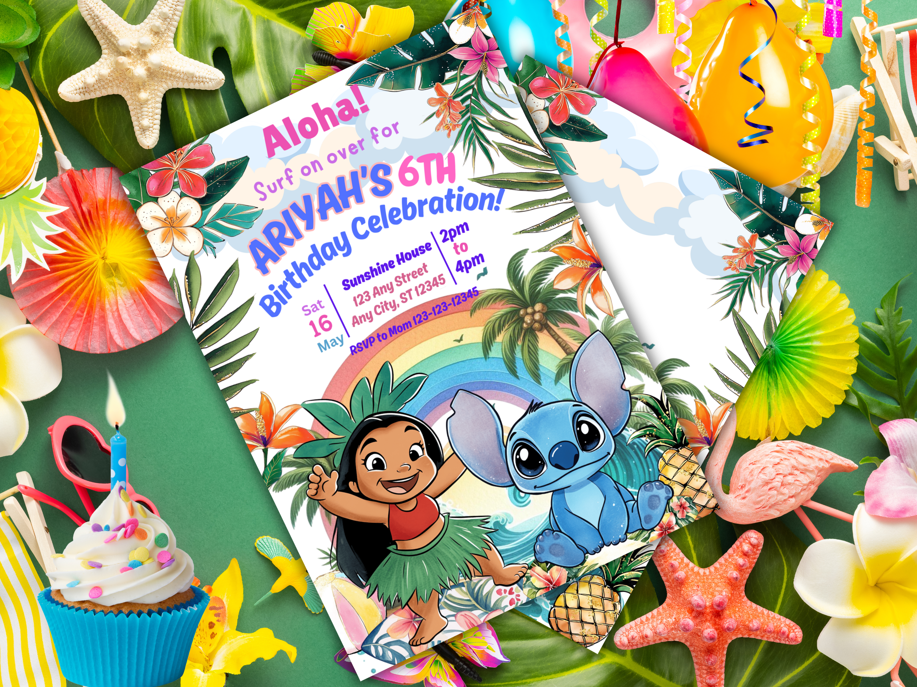 Lilo and Stitch Birthday Invitation | Cute Kids Party Invite | Tropical Theme Digital Download | Printable Invite