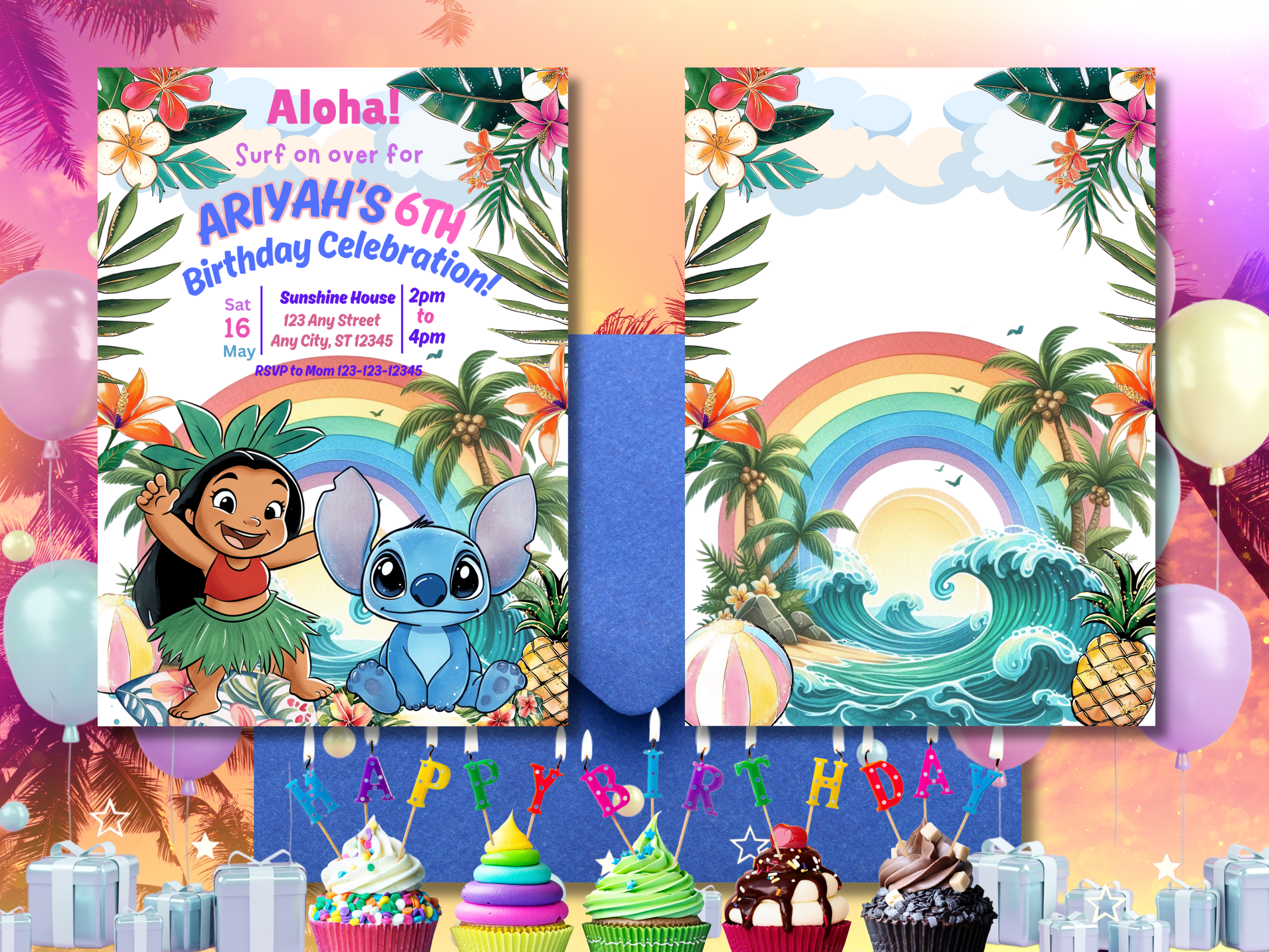 Lilo and Stitch Birthday Invitation | Cute Kids Party Invite | Tropical Theme Digital Download | Printable Invite