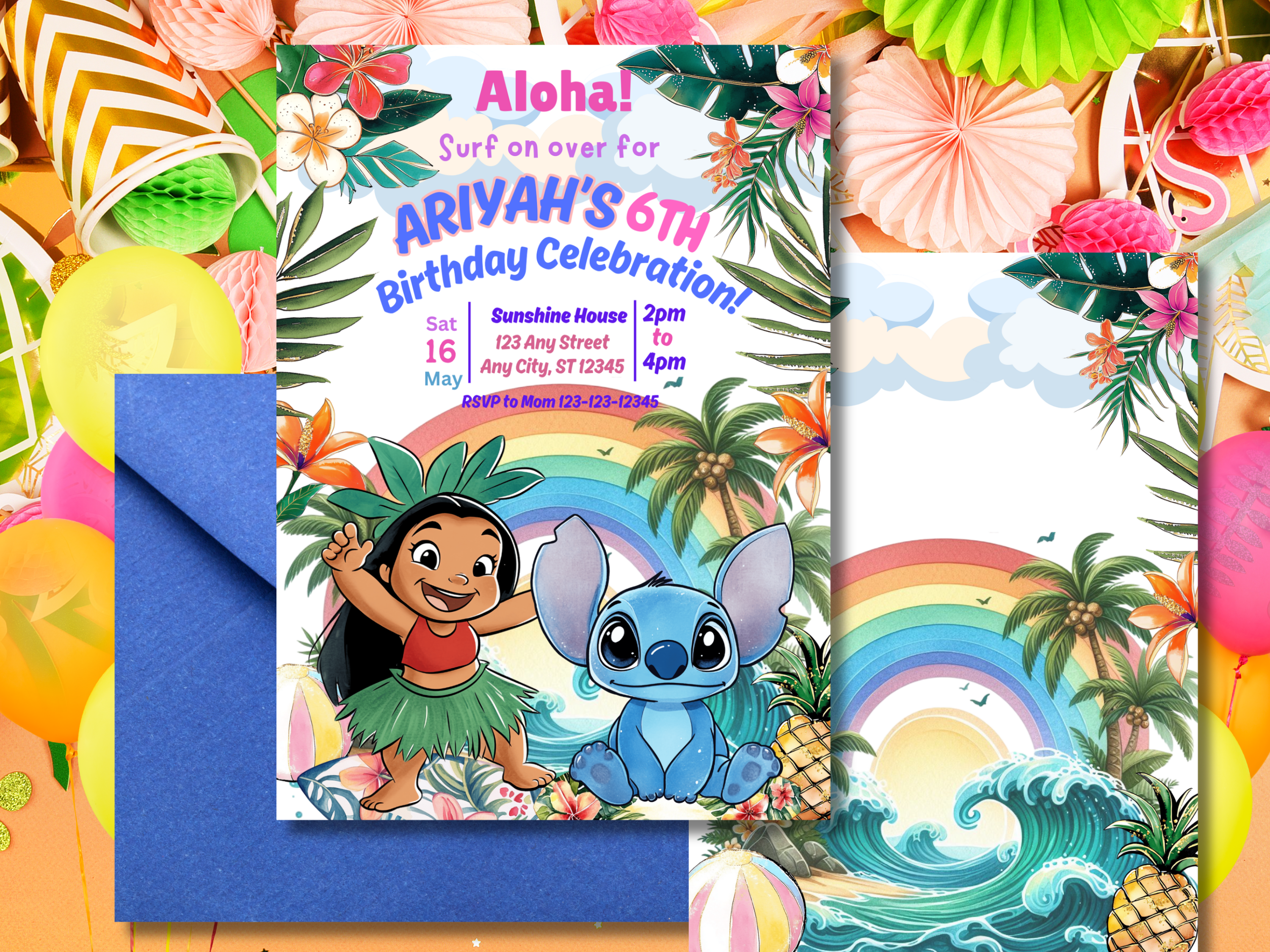 Lilo and Stitch Birthday Invitation | Cute Kids Party Invite | Tropical Theme Digital Download | Printable Invite