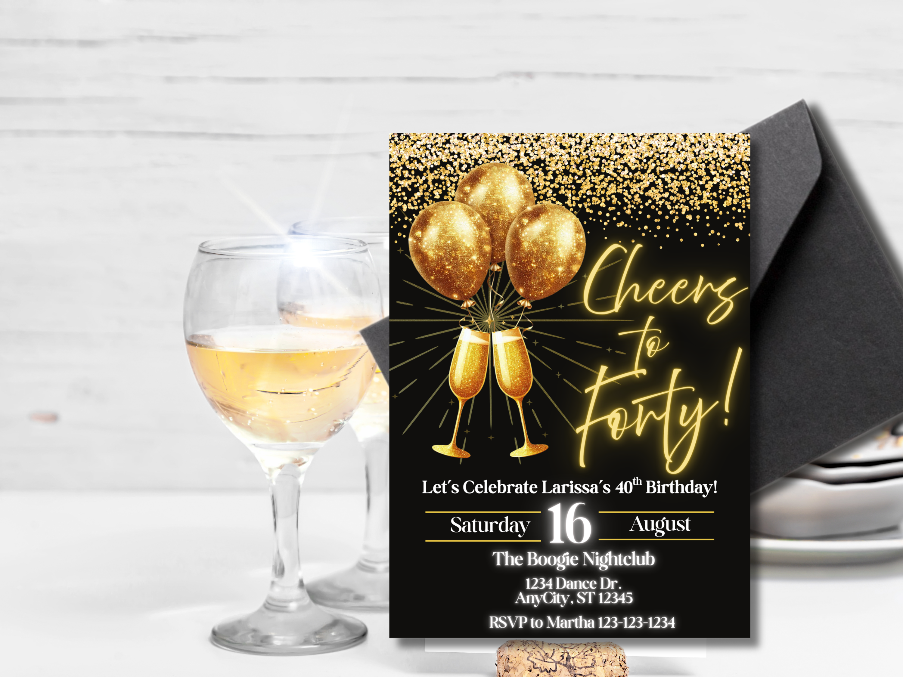 Editable Editable 40th Birthday Invitation Black Gold Glitter Digital E-Invite Celebrate Milestone Party Printable Invite Birthday Invitation Black Gold Glitter Digital E-Invite Celebrate Milestone Party Printable Invite