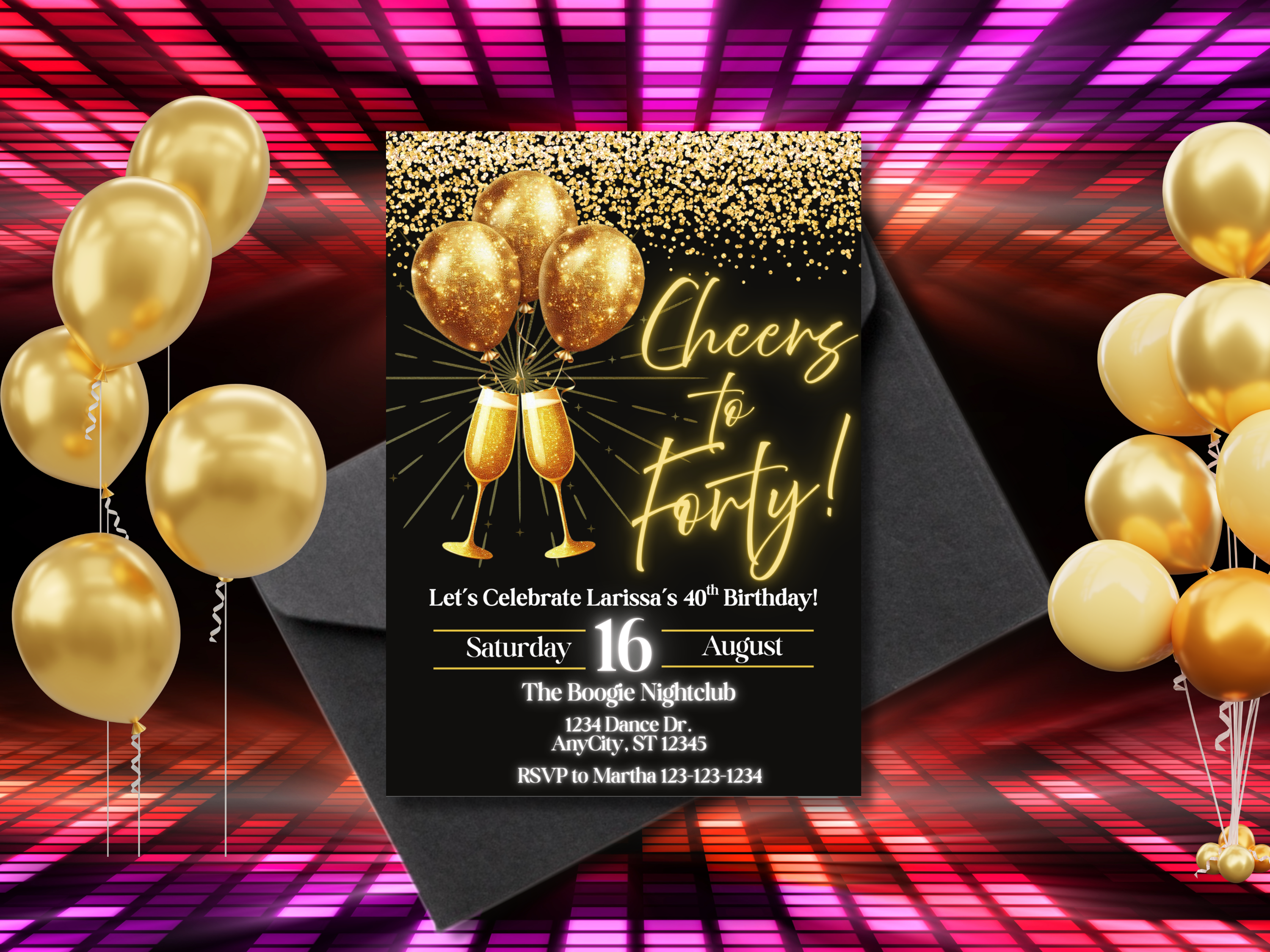 Editable Editable 40th Birthday Invitation Black Gold Glitter Digital E-Invite Celebrate Milestone Party Printable Invite Birthday Invitation Black Gold Glitter Digital E-Invite Celebrate Milestone Party Printable Invite