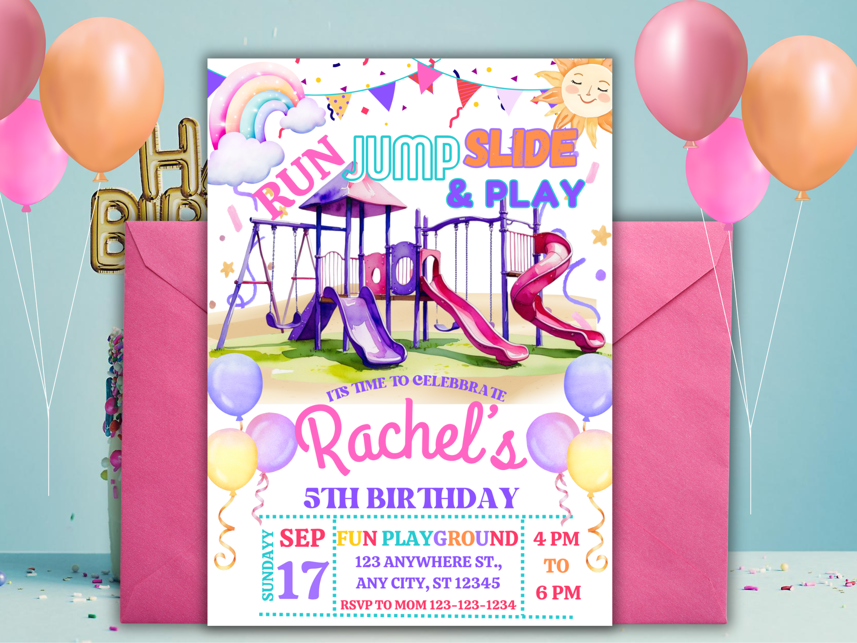 Playground Birthday Invitation EDITABLE, Park Party Invitation, Outdoor Party Invite, Girl Birthday Invites,