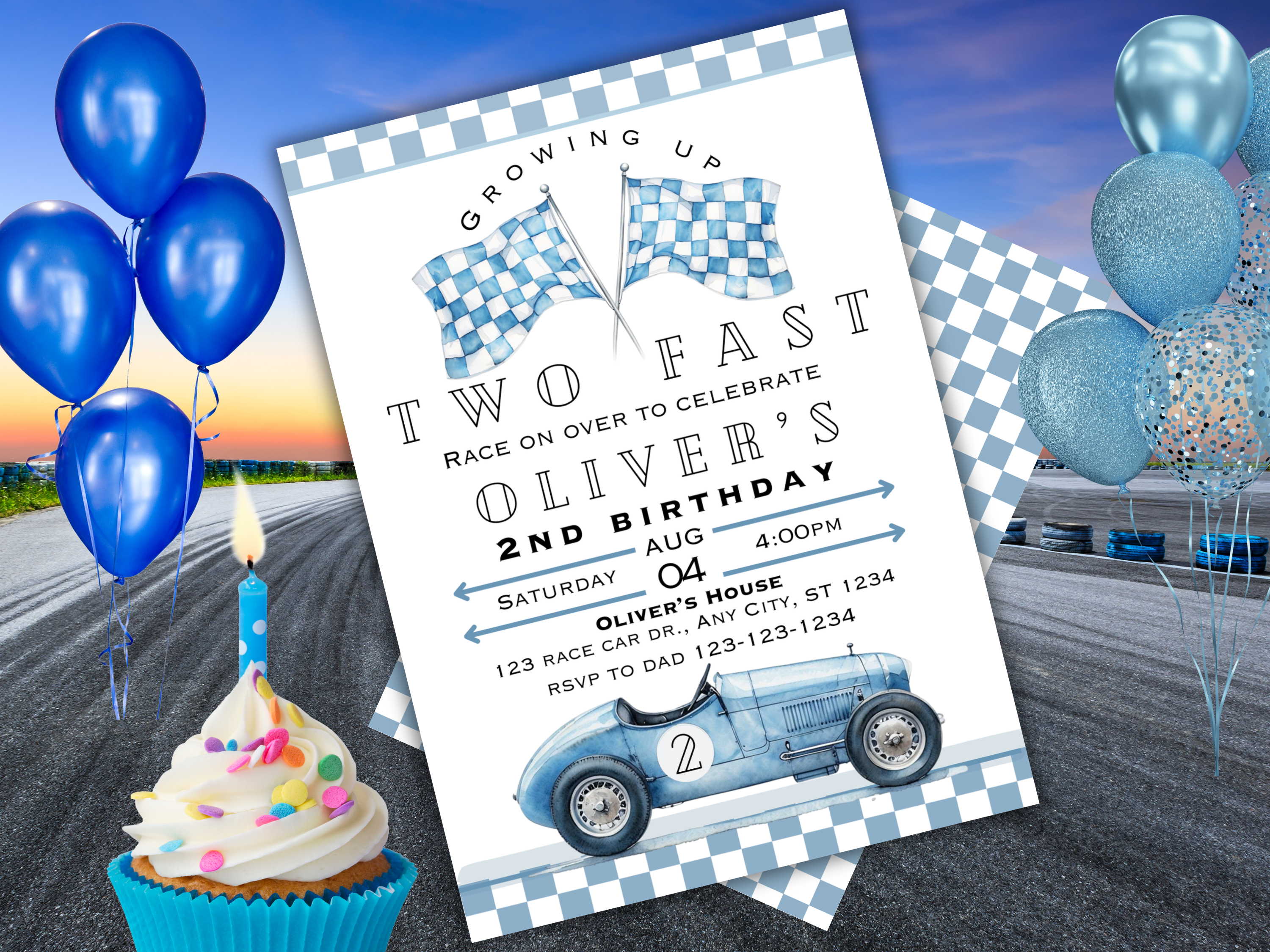 Editable Race Car Birthday Invitations - Vintage Racing Car 2nd Birthday Party Invite - Instant Download, Printable Kids Party Invite