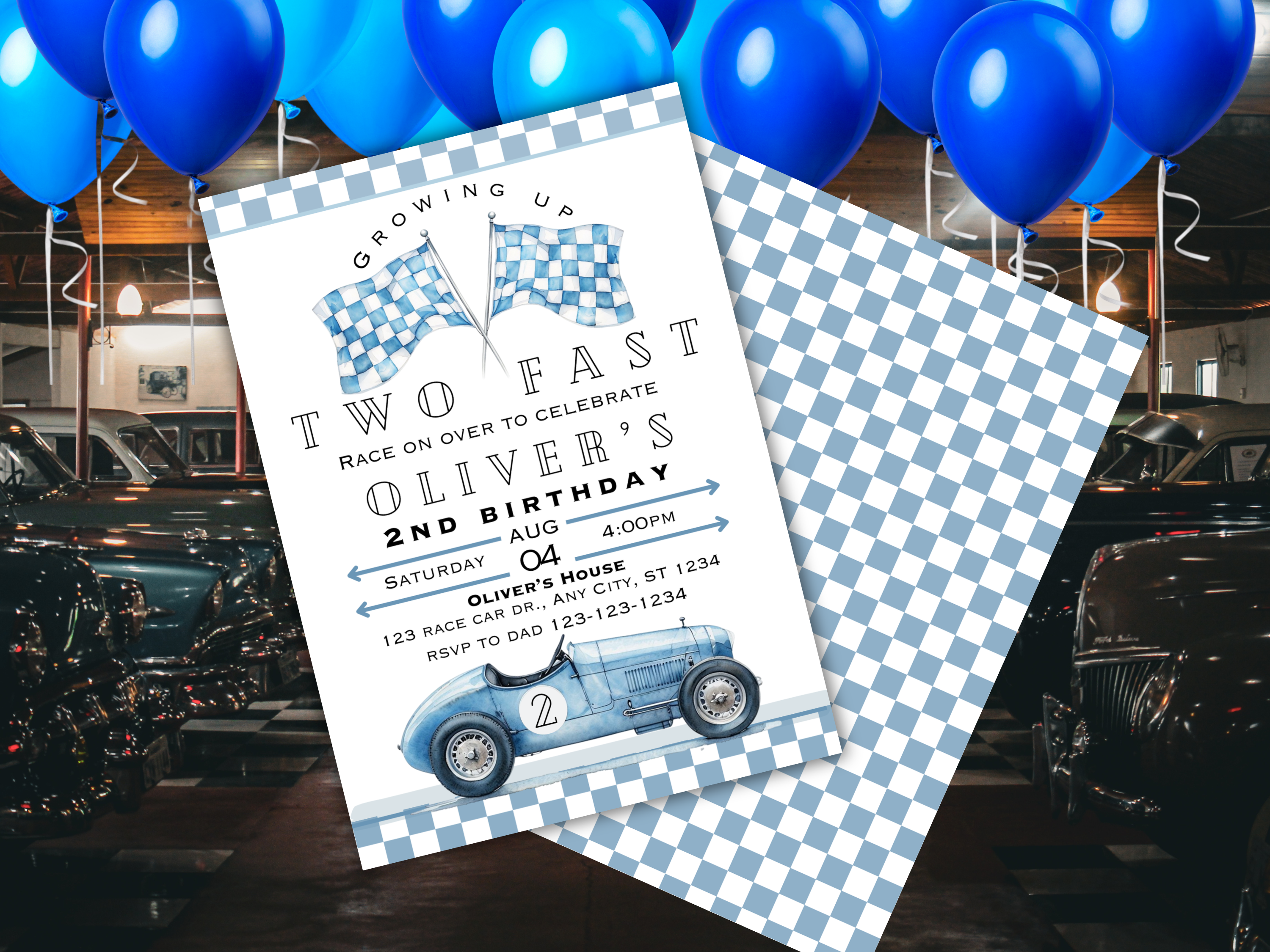 Editable Race Car Birthday Invitations - Vintage Racing Car 2nd Birthday Party Invite - Instant Download, Printable Kids Party Invite