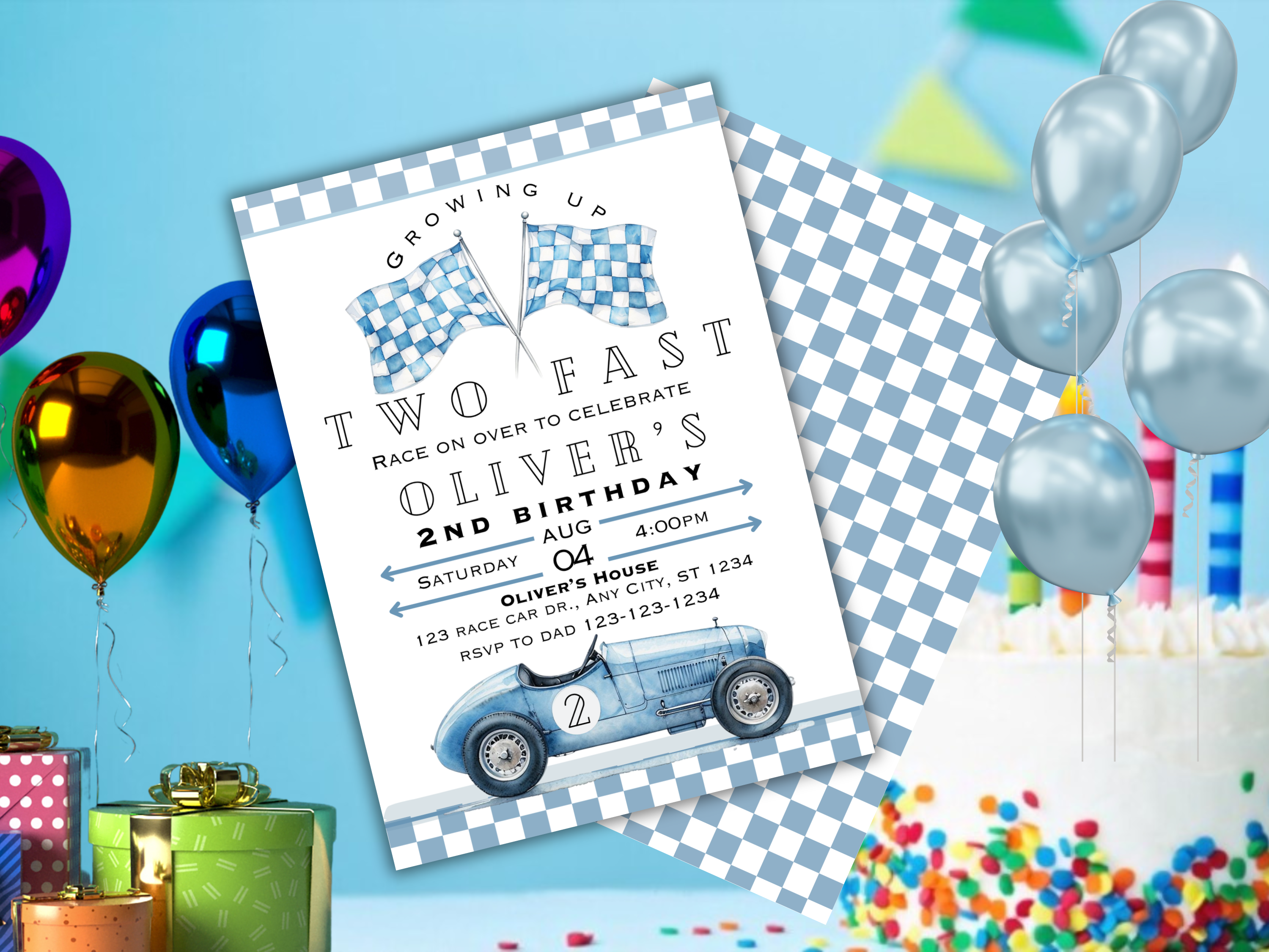 Editable Race Car Birthday Invitations - Vintage Racing Car 2nd Birthday Party Invite - Instant Download, Printable Kids Party Invite