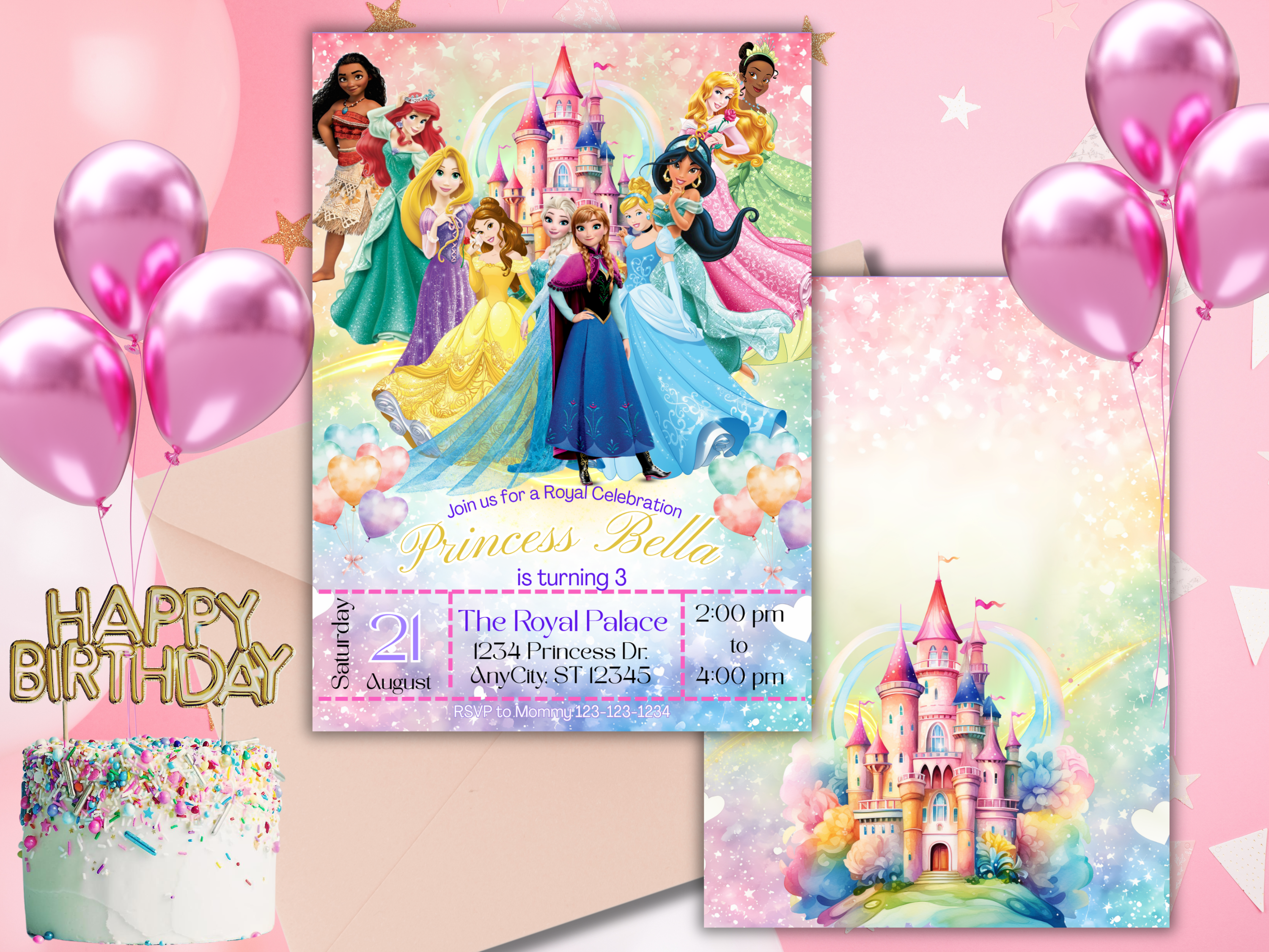 Princess Birthday Invitation Princess Invitation Princess Party Invitation Girl Princess Invitations Pink Pastel EDITABLE Digital download