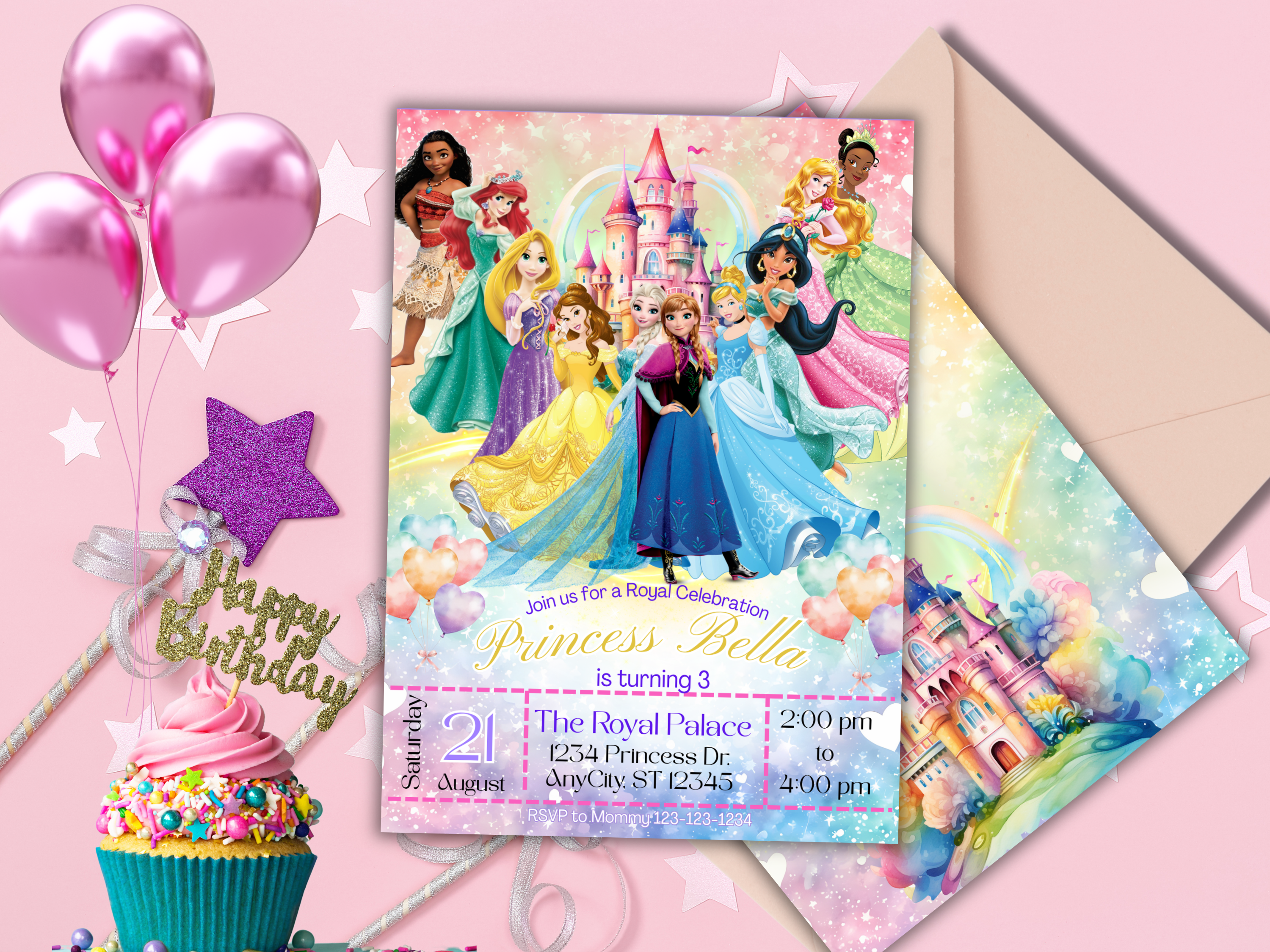 Princess Birthday Invitation Princess Invitation Princess Party Invitation Girl Princess Invitations Pink Pastel  EDITABLE Digital download