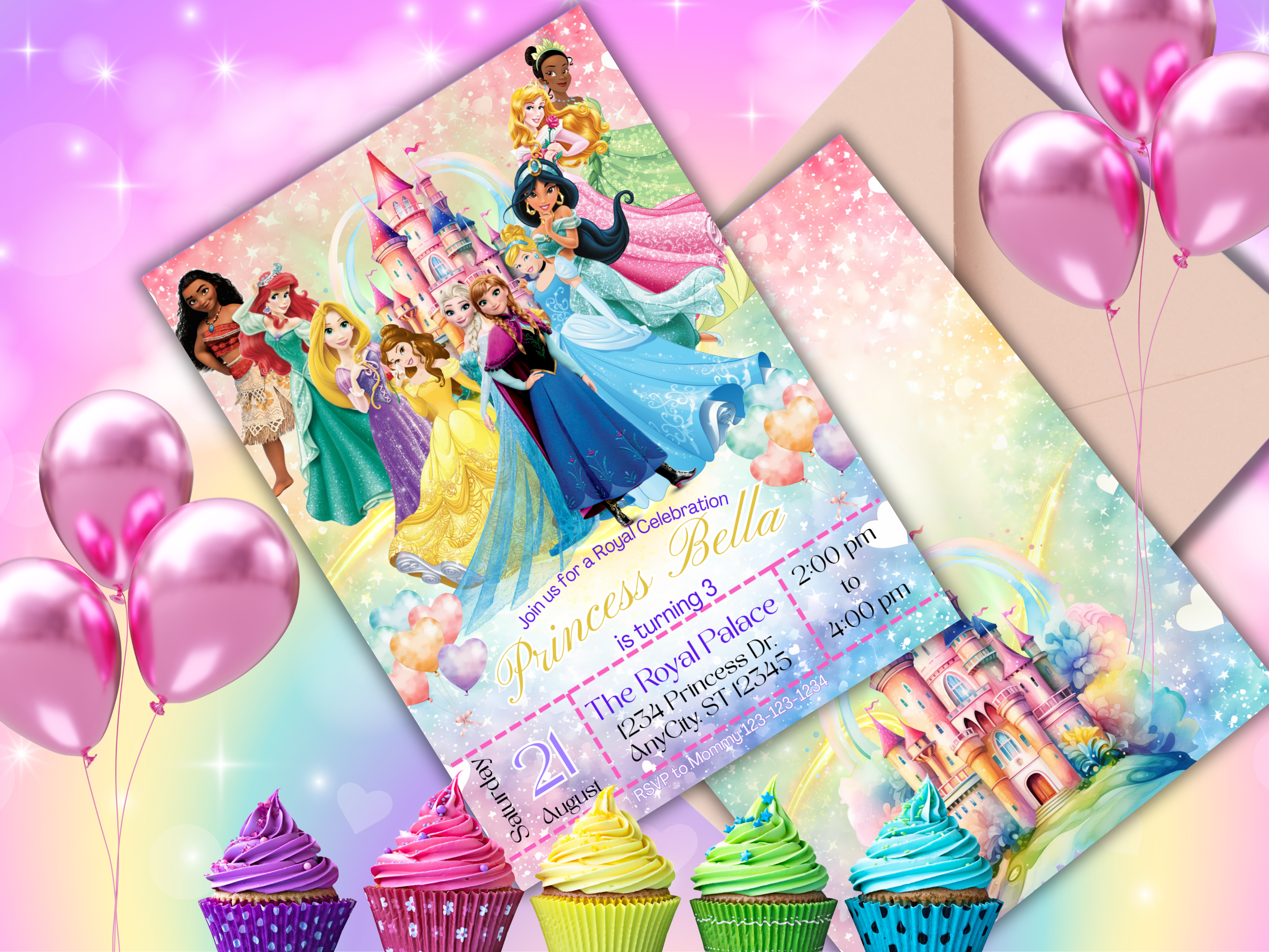 Princess Birthday Invitation Princess Invitation Princess Party Invitation Girl Princess Invitations Pink Pastel  EDITABLE Digital download