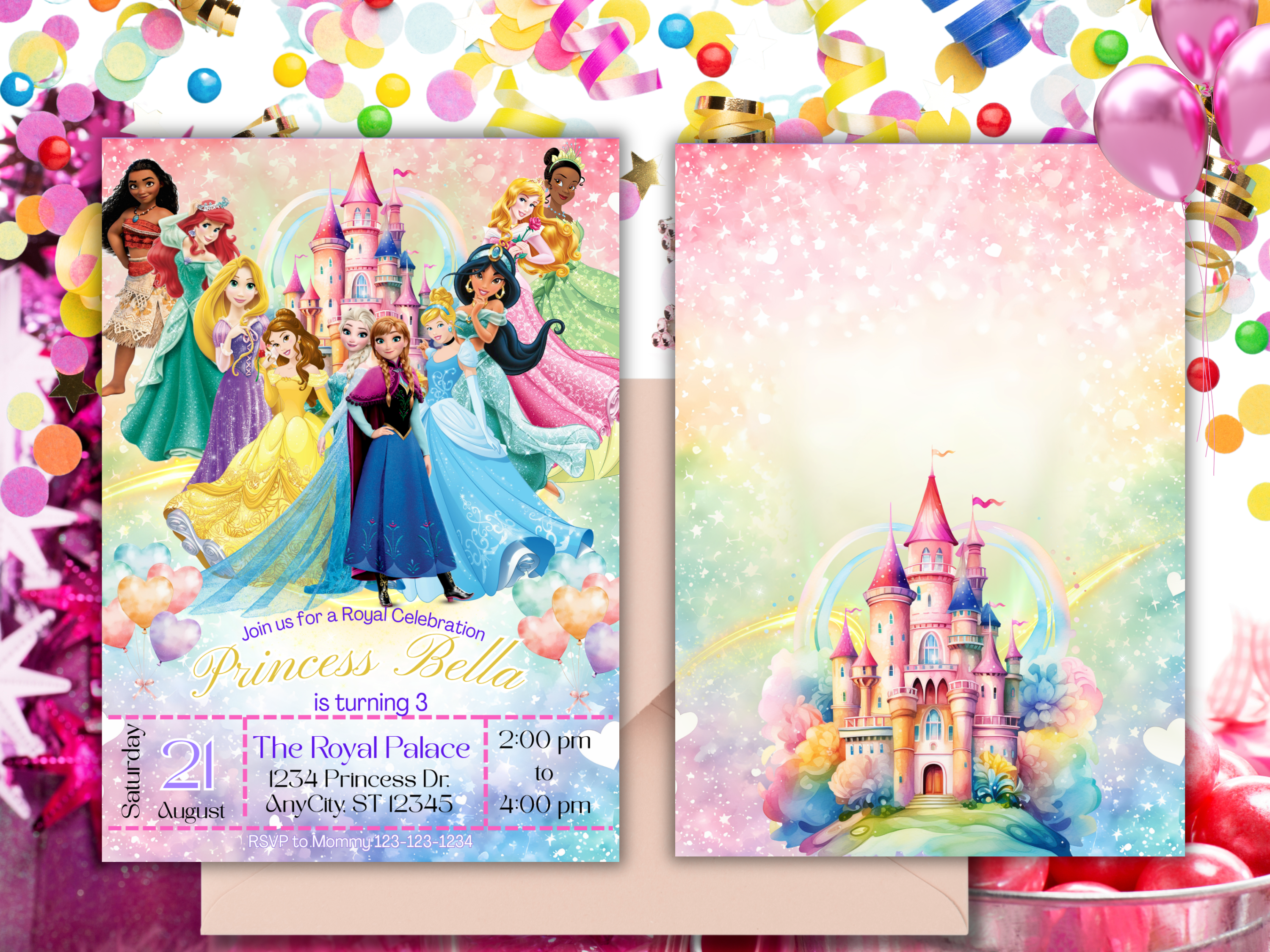 Princess Birthday Invitation Princess Invitation Princess Party Invitation Girl Princess Invitations Pink Pastel  EDITABLE Digital download