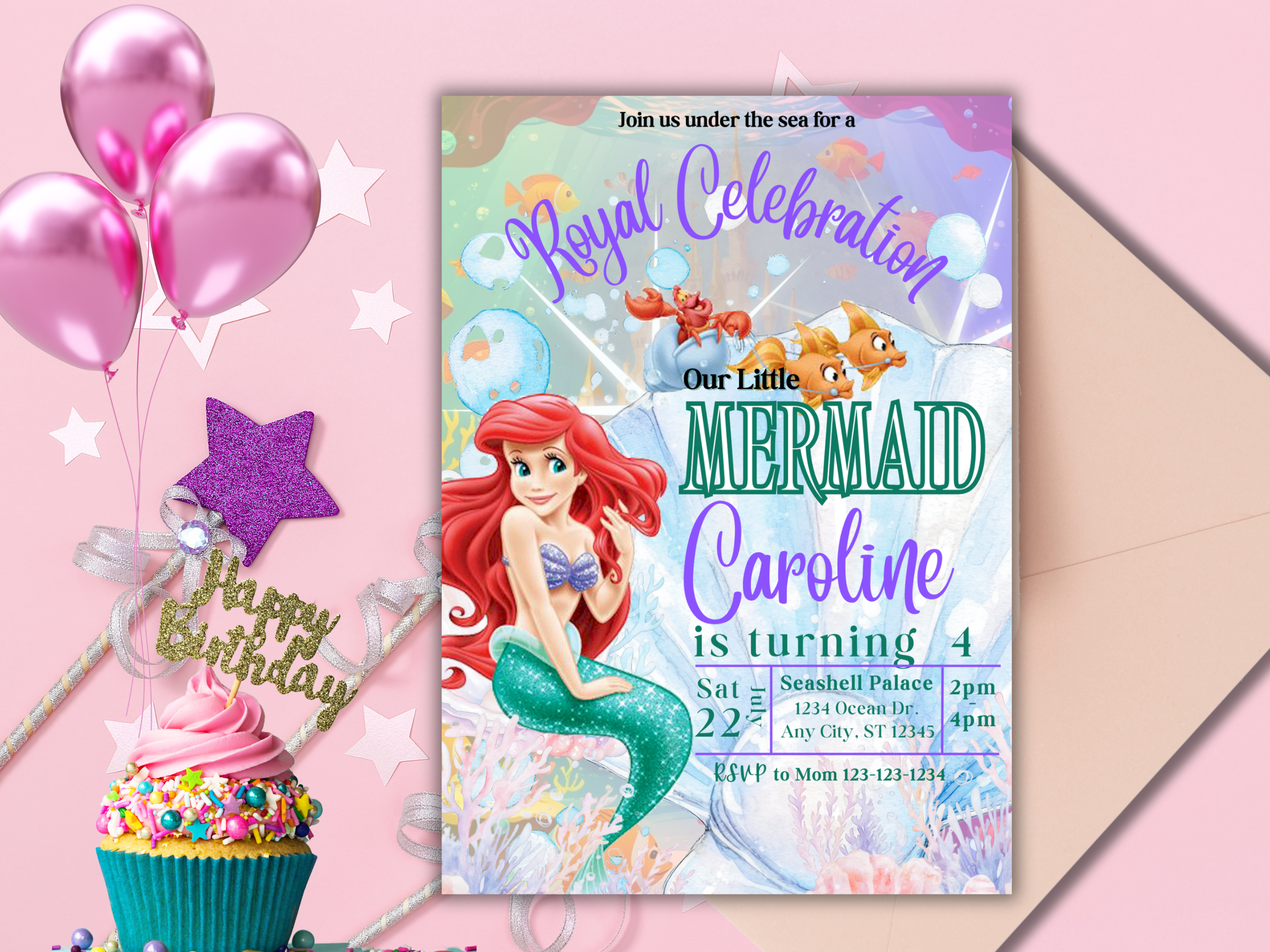 Little Mermaid Birthday Invitation | Editable Under the Sea Princess Party Invite | Instant Download Canva Template | Ariel-Inspired Digital Invite for Girls