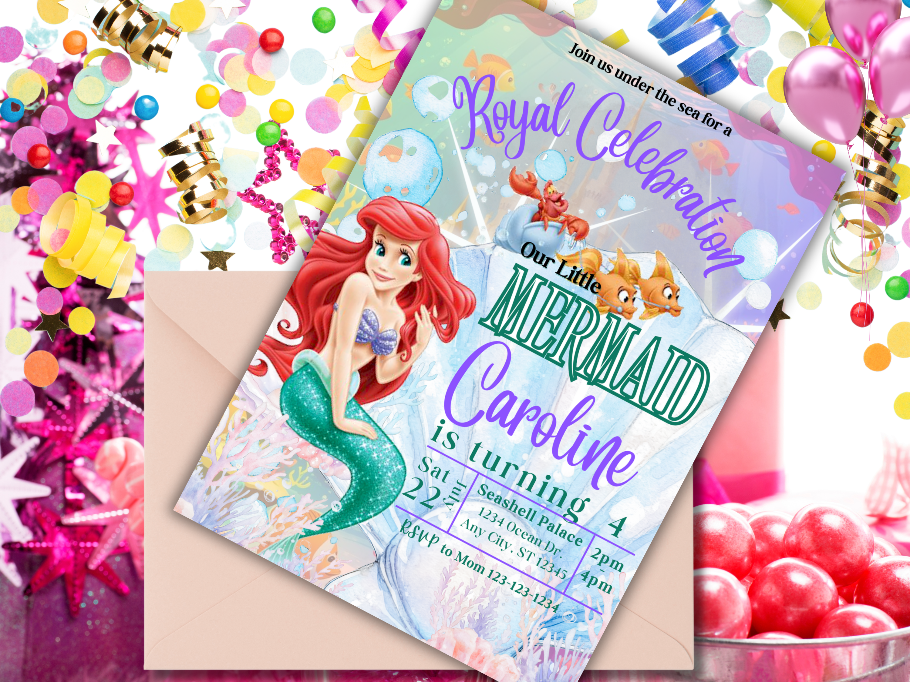 Little Mermaid Birthday Invitation | Editable Under the Sea Princess Party Invite | Instant Download Canva Template | Ariel-Inspired Digital Invite for Girls